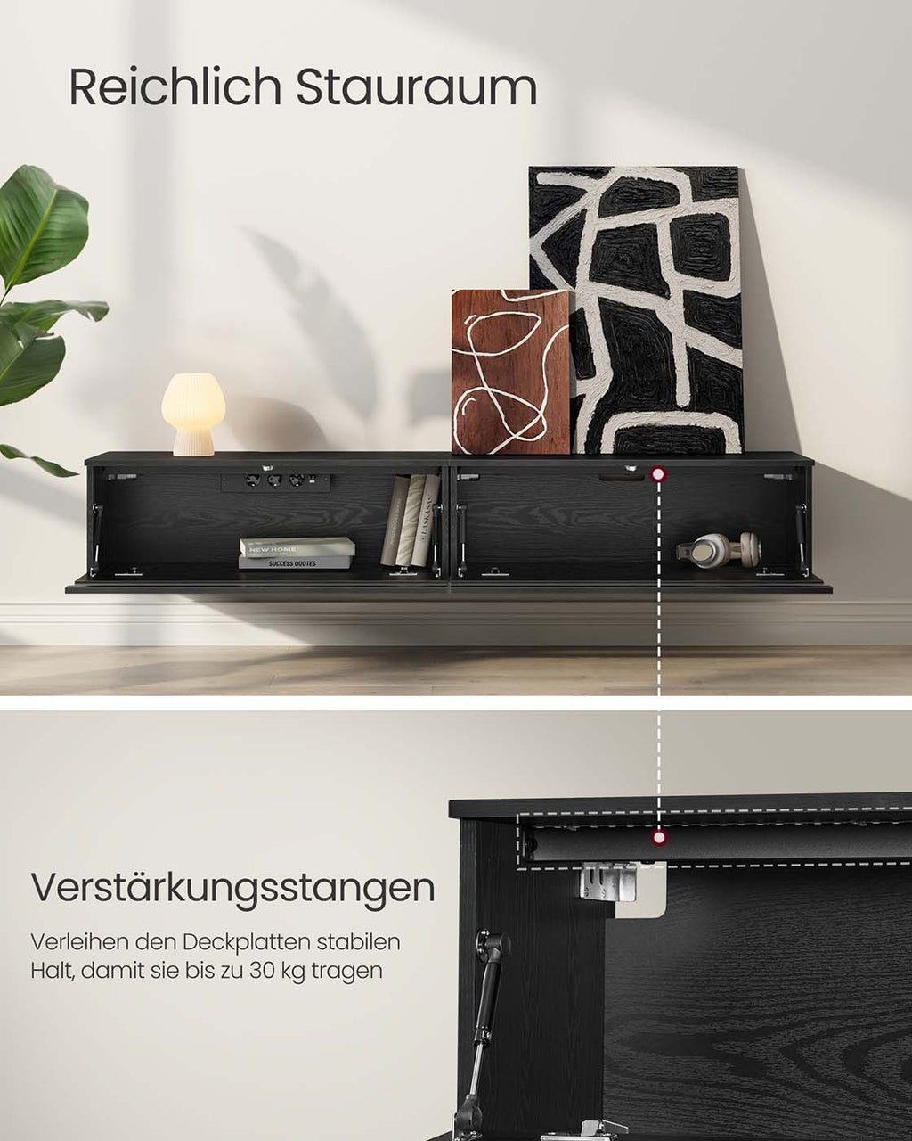 TV-Lowboard hängend 178 x 35 x 30 cm ebenholzschwarz