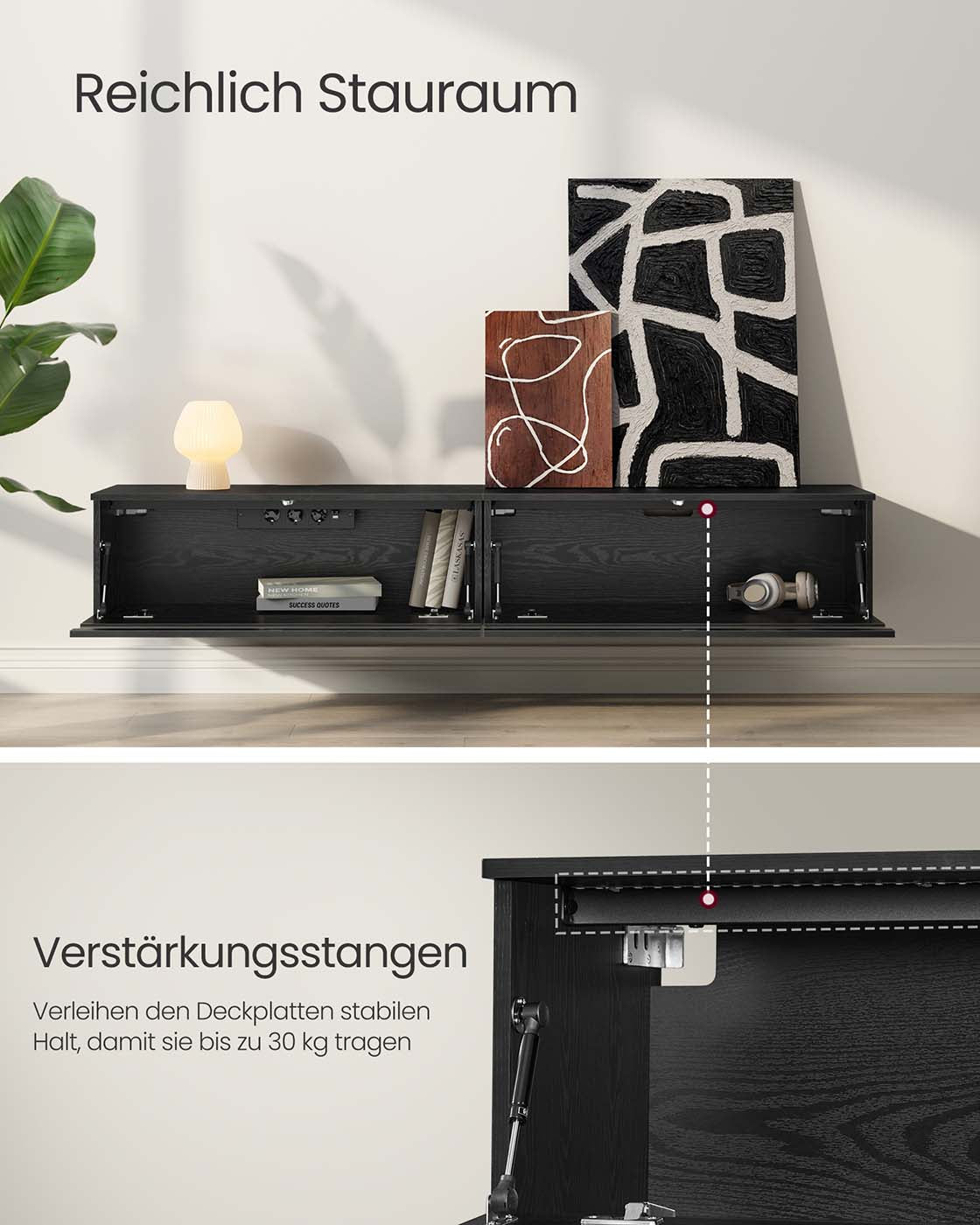 TV-Lowboard hängend 178 x 35 x 30 cm ebenholzschwarz