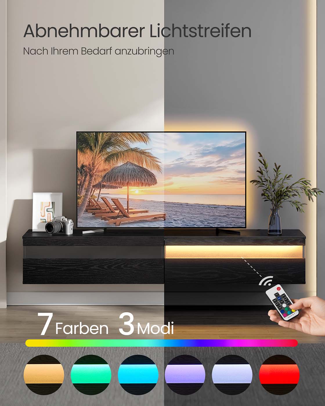 TV-Lowboard hängend 178 x 35 x 30 cm ebenholzschwarz