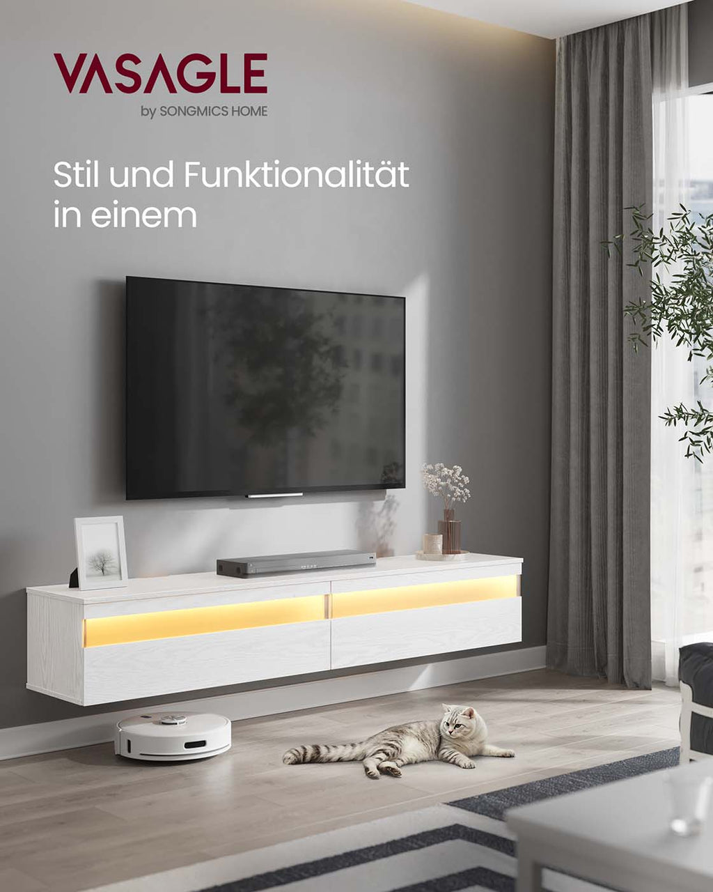 TV-Lowboard hängend 178 x 35 x 30 cm schneeweiß