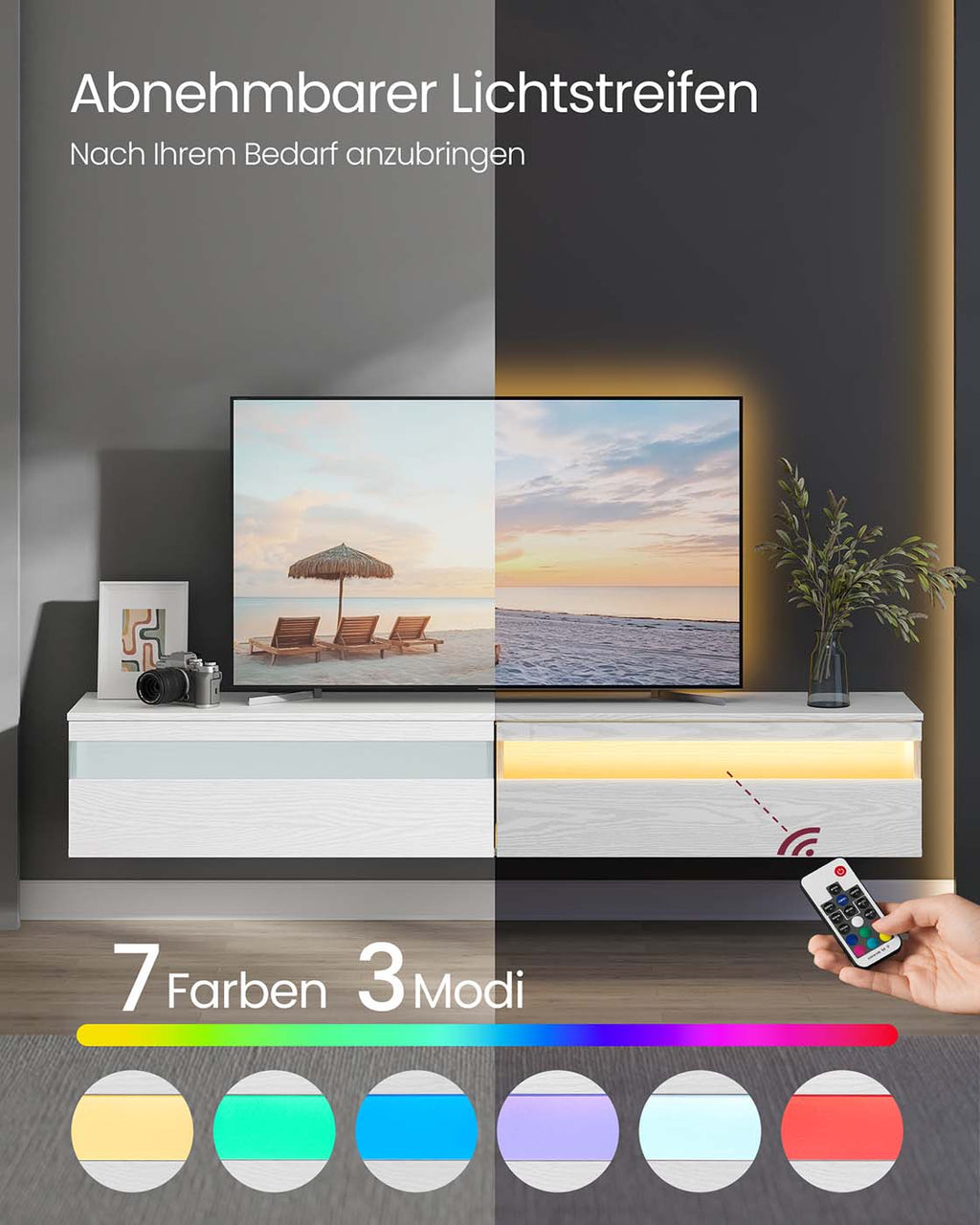 TV-Lowboard hängend 178 x 35 x 30 cm schneeweiß