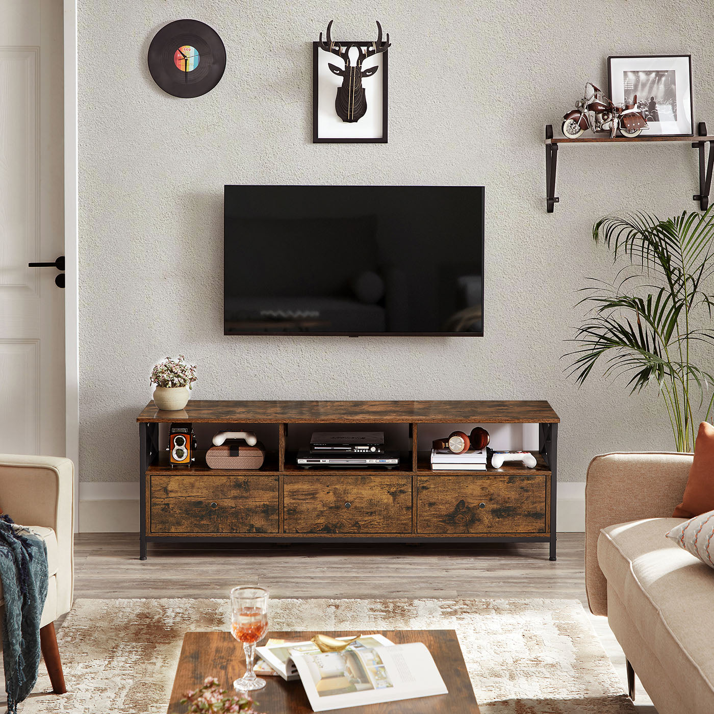 Industriestil TV-Schrank mit 3 Schubladen