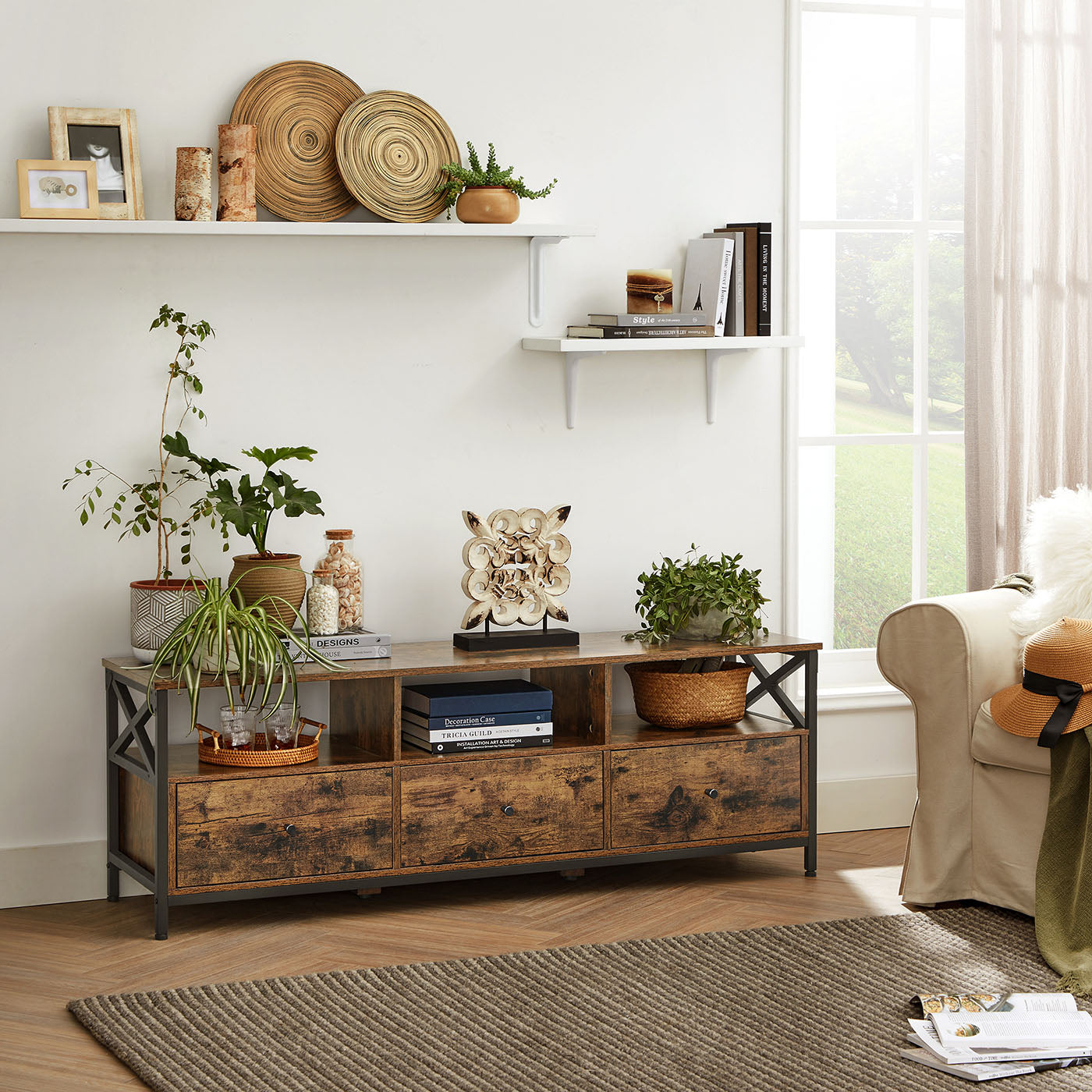 Industriestil TV-Schrank mit 3 Schubladen