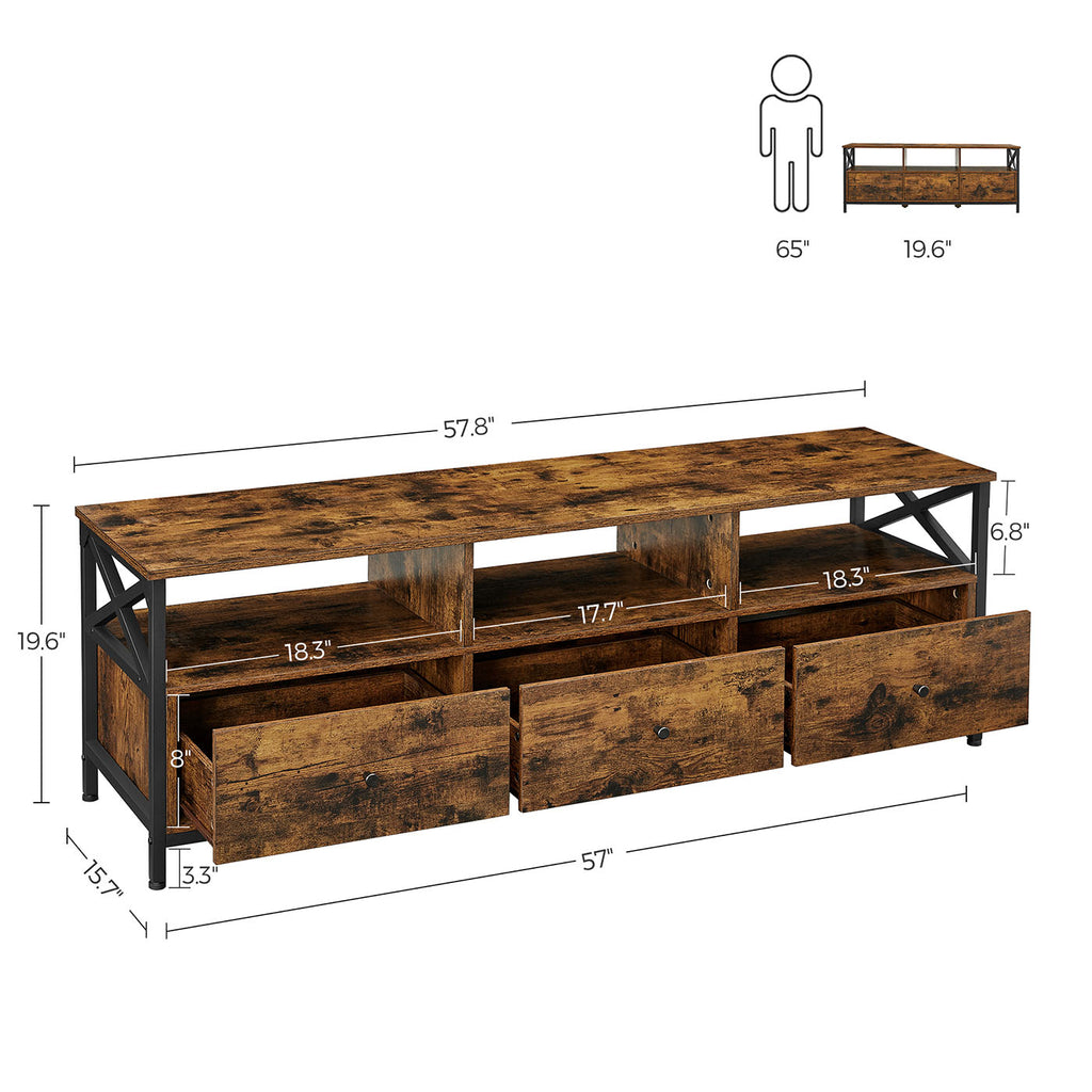 Industriestil TV-Schrank mit 3 Schubladen