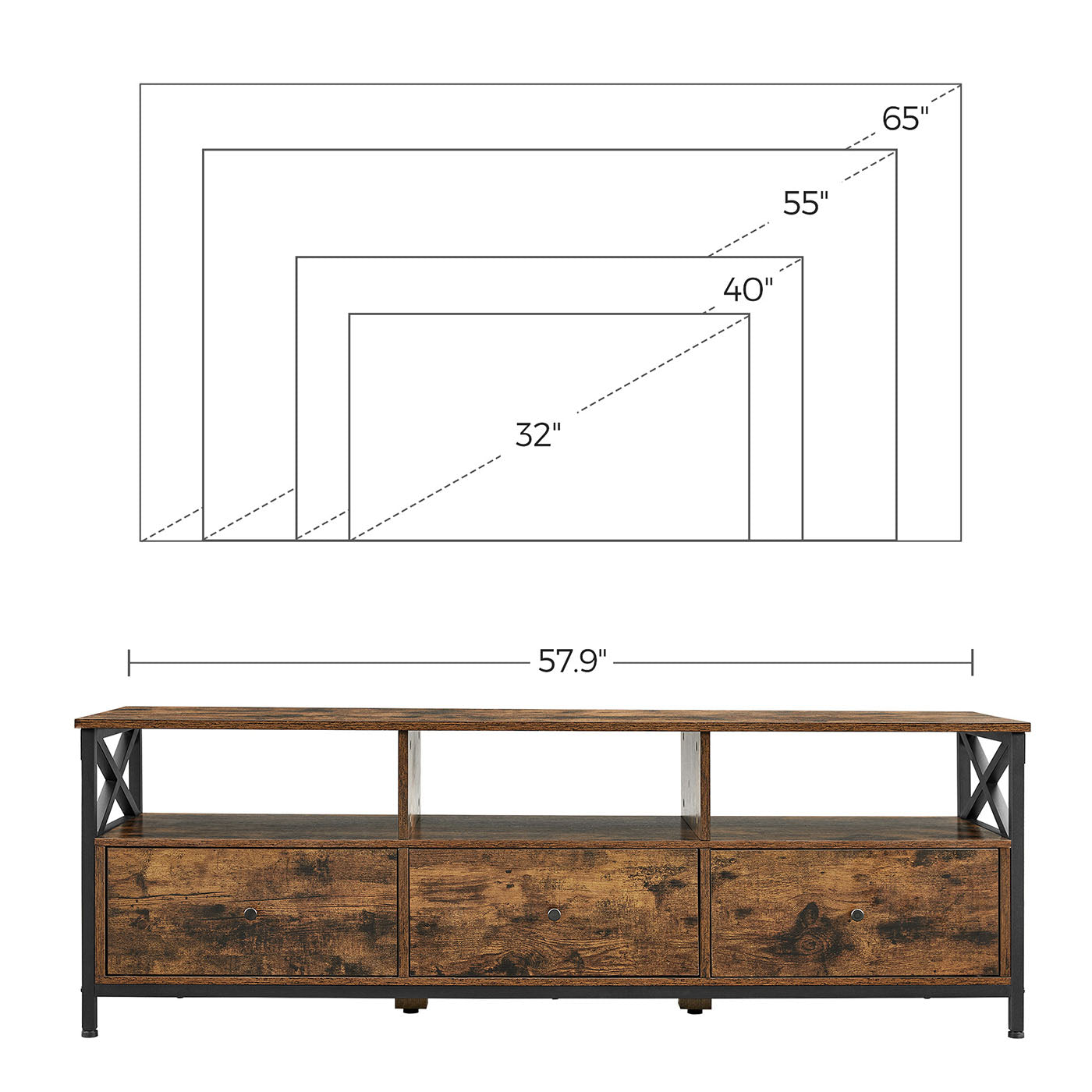 Industriestil TV-Schrank mit 3 Schubladen