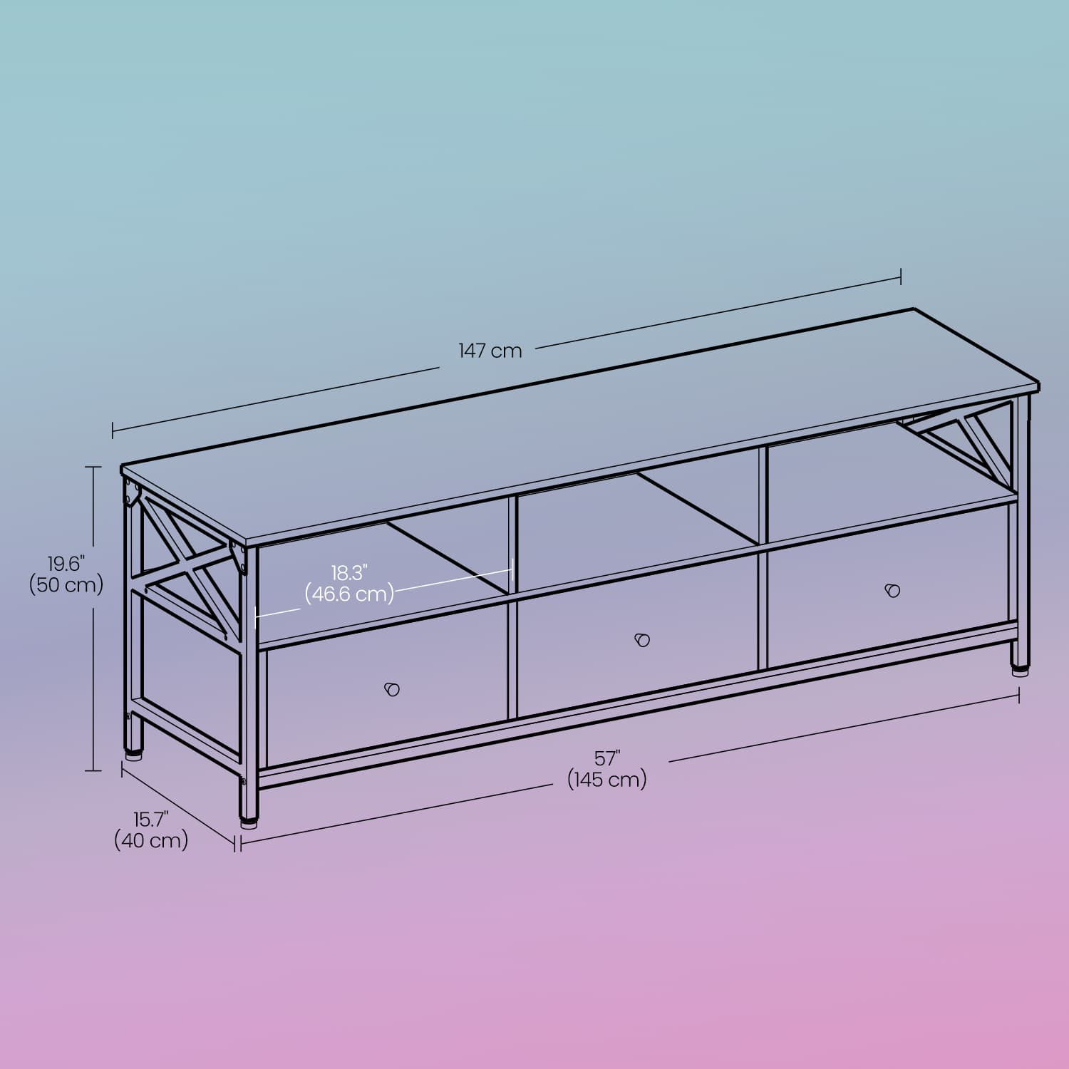 Industriestil TV-Schrank mit 3 Schubladen