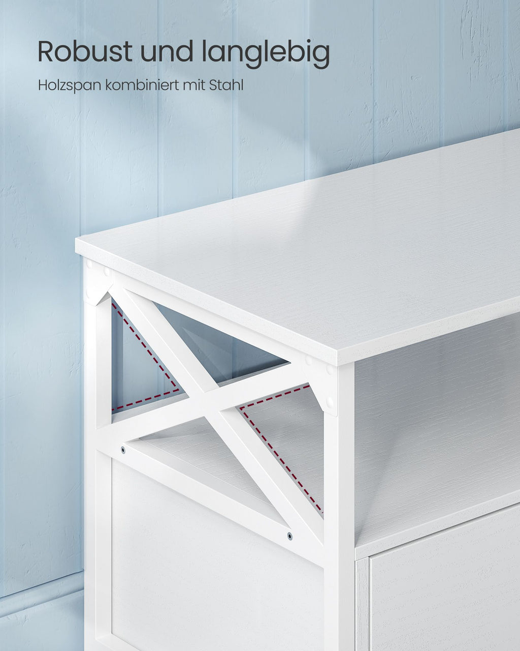 TV-Schrank 3 offenen Fächern Stahlgestell weiß