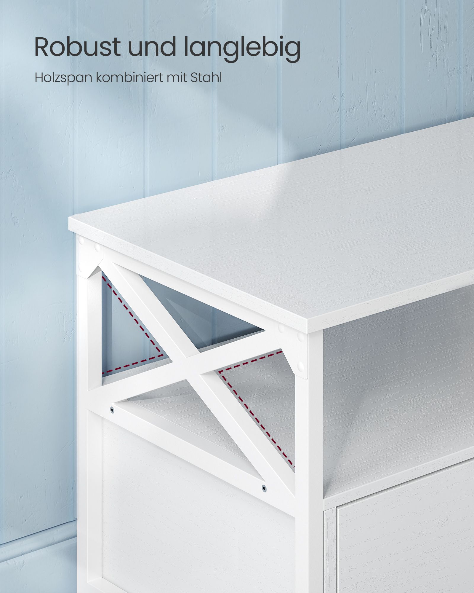 TV-Schrank 3 offenen Fächern Stahlgestell weiß