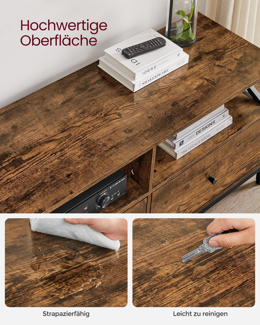TV-Schrank  für Fernseher bis zu 80 Zoll mit 3 Schubladen vintagebraun-schwarz