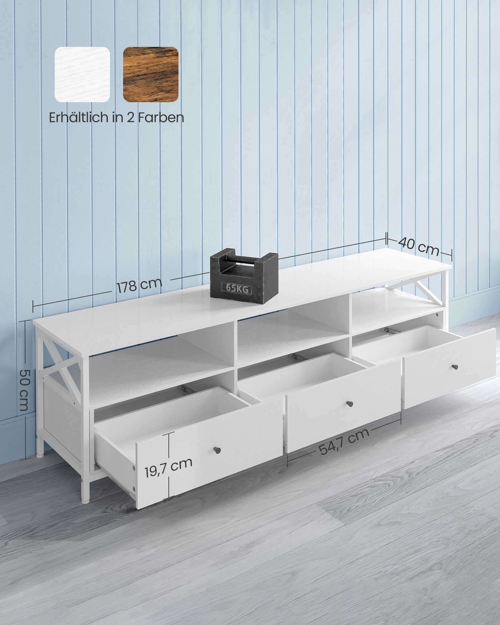 TV-Schrank 40 x 178 x 50 cm mit 3 Schubladen