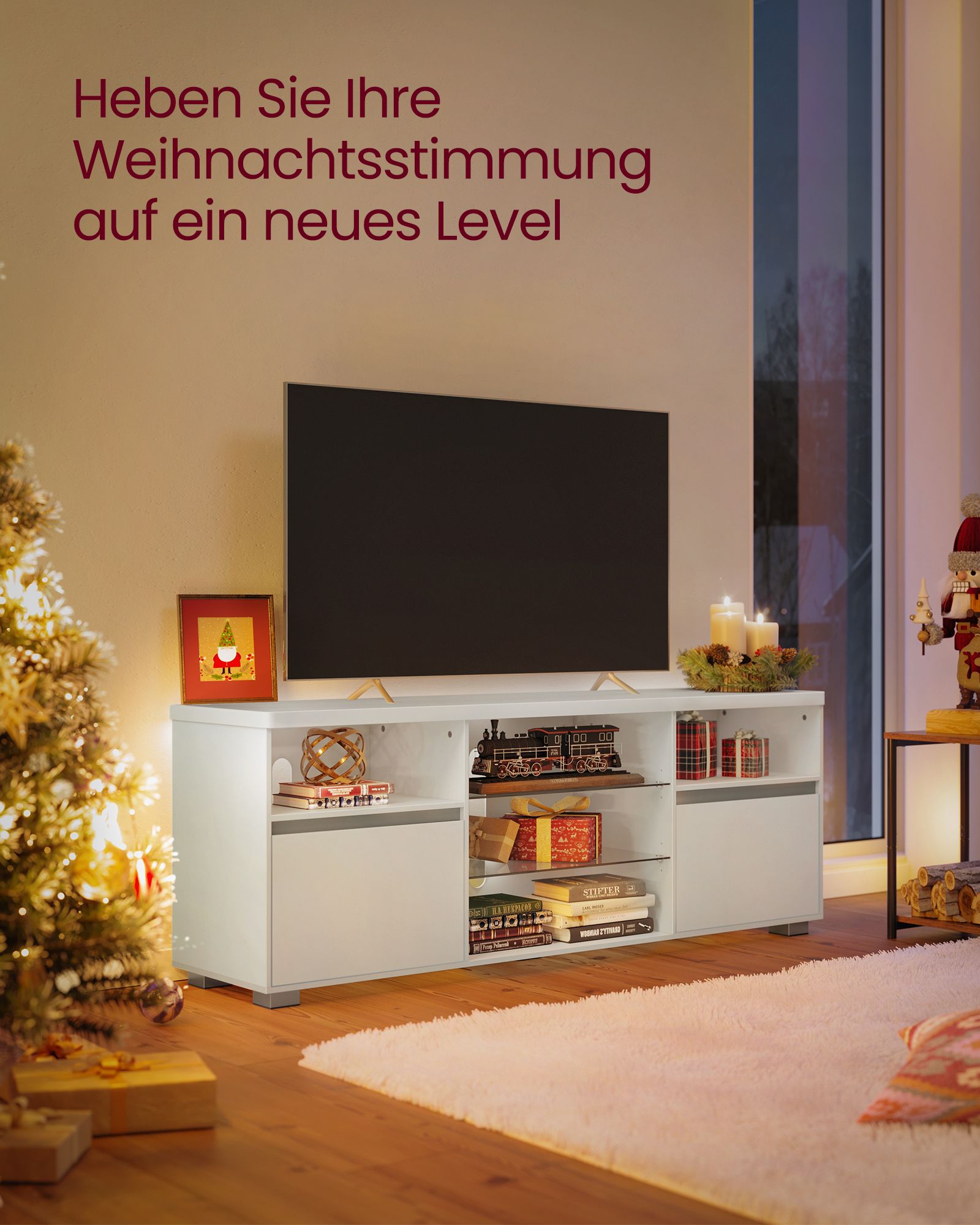 LED-Beleuchtung TV-Schrank mit offenen Ablagen