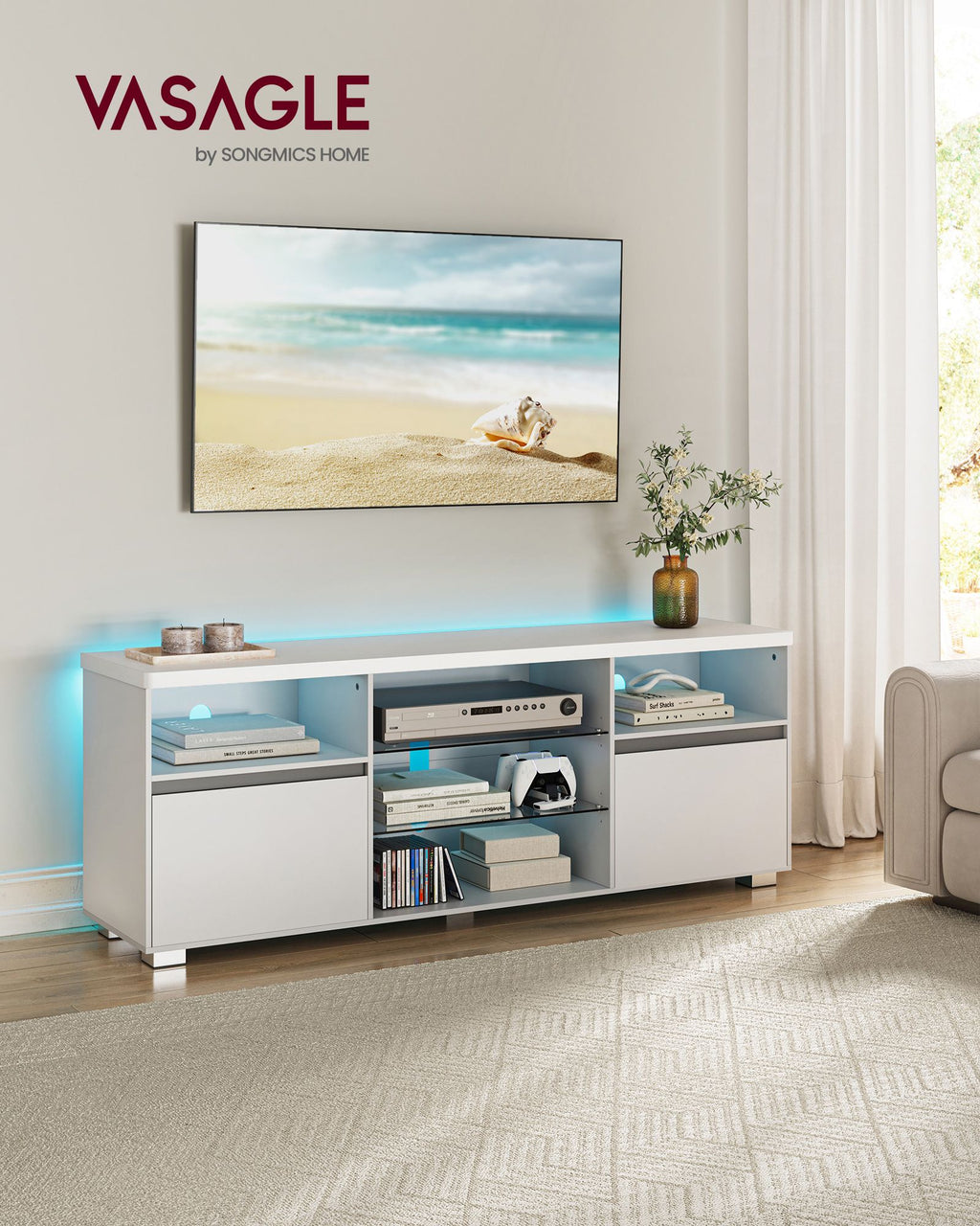 LED-Beleuchtung TV-Schrank mit offenen Ablagen