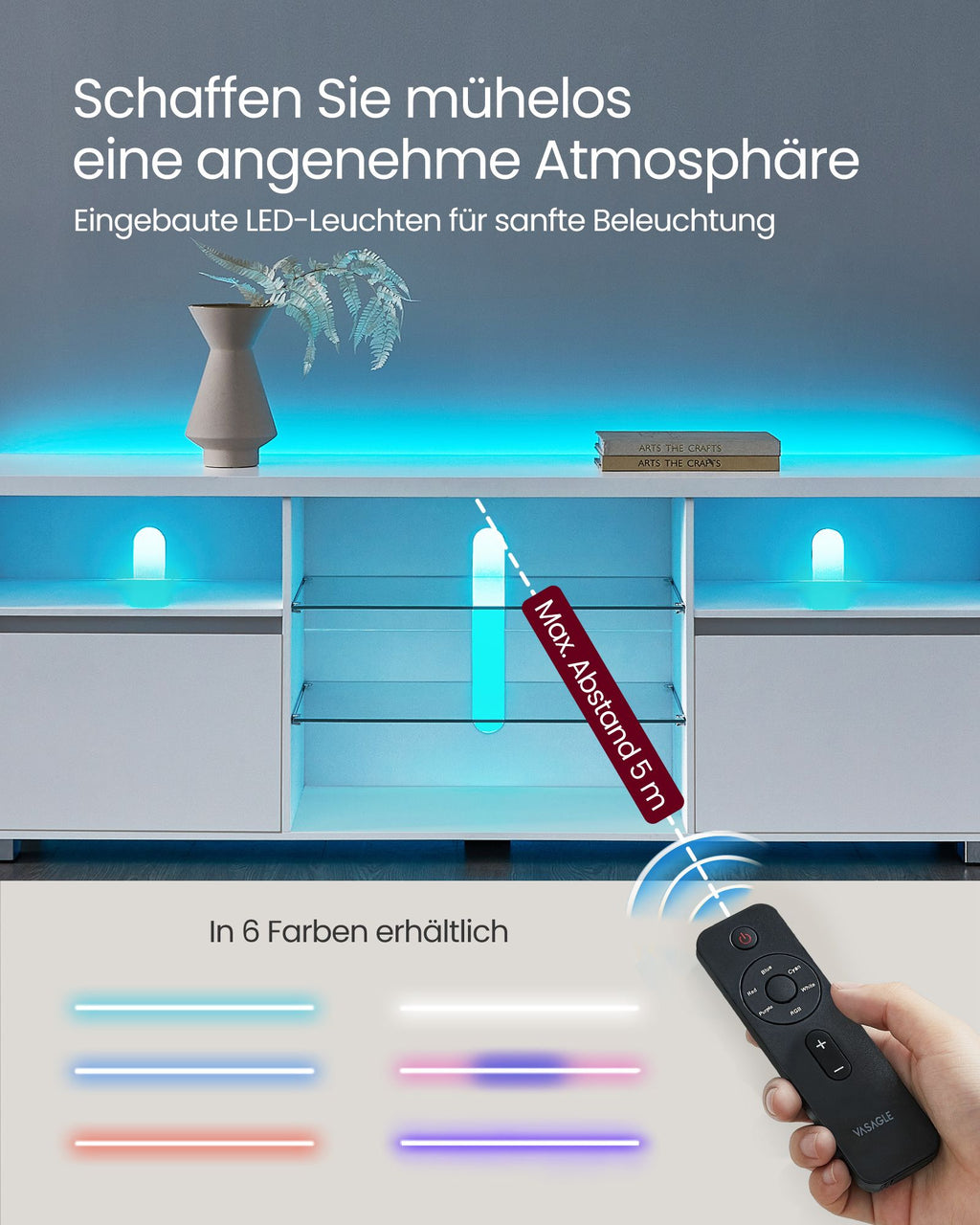 LED-Beleuchtung TV-Schrank mit offenen Ablagen