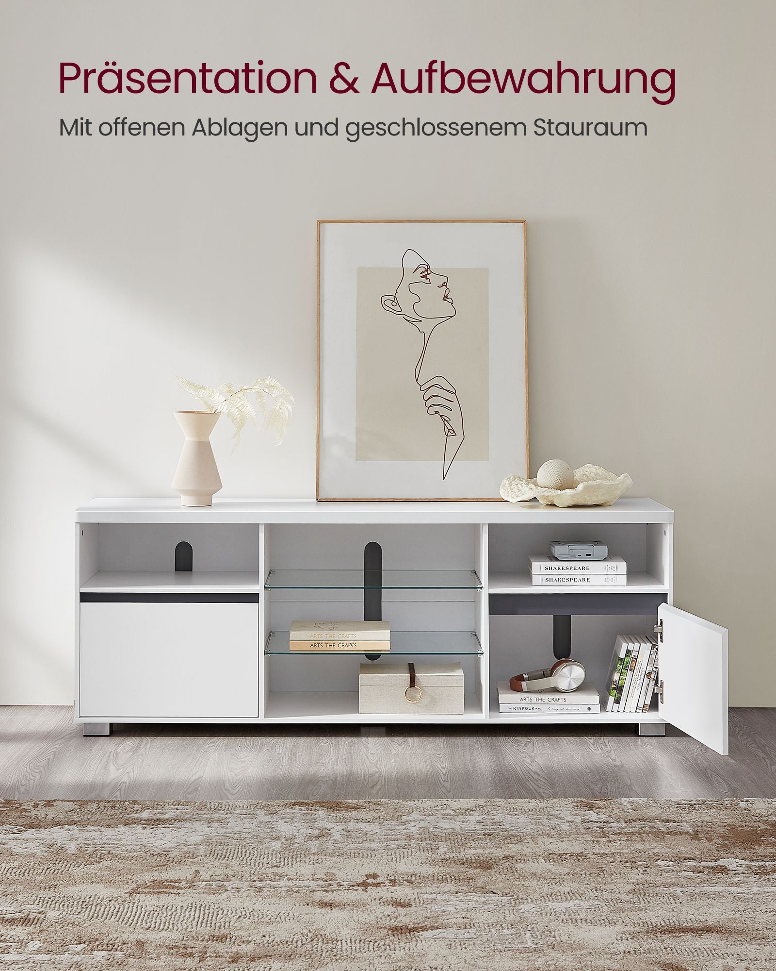 LED-Beleuchtung TV-Schrank mit offenen Ablagen