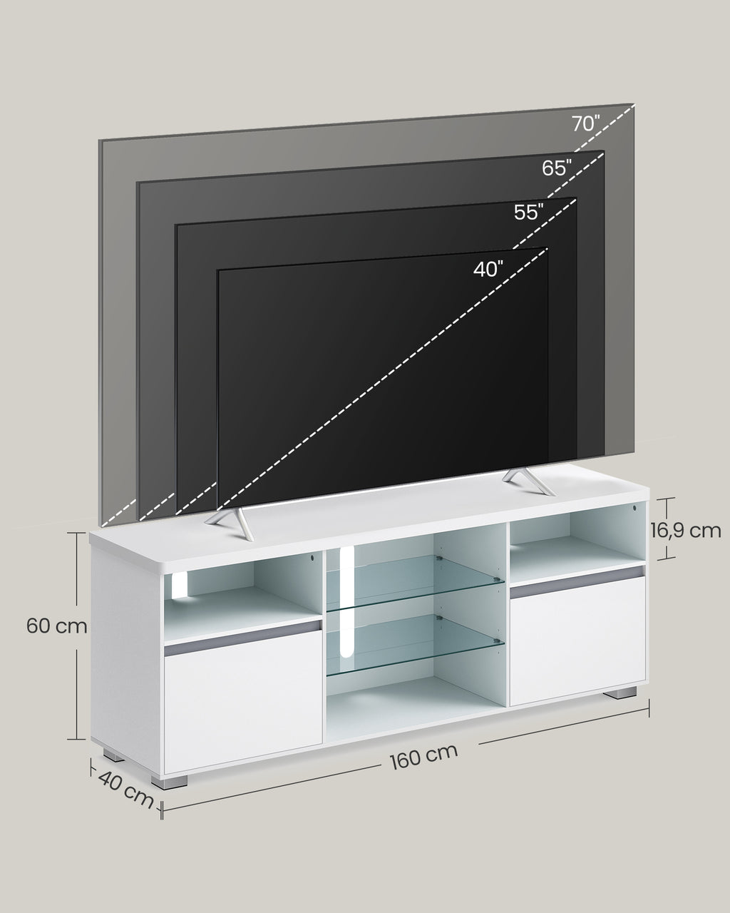 LED-Beleuchtung TV-Schrank mit offenen Ablagen