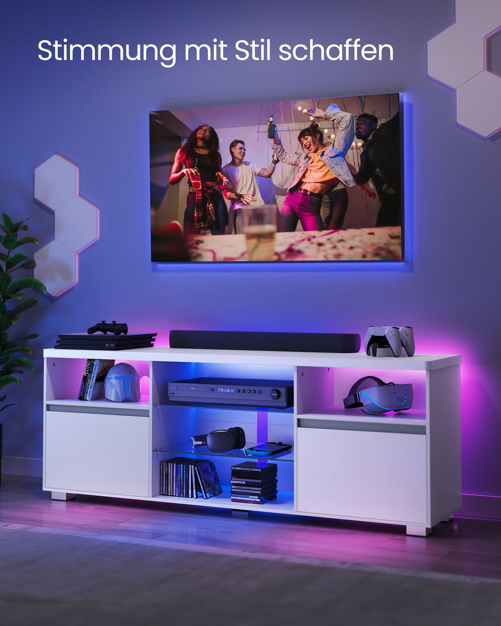 LED-Beleuchtung TV-Schrank mit offenen Ablagen