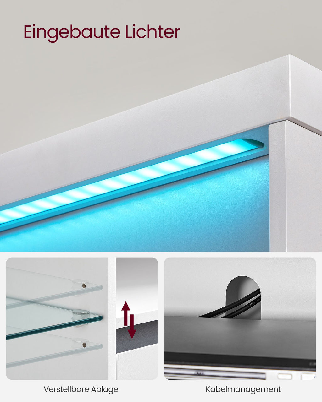 LED-Beleuchtung TV-Schrank mit offenen Ablagen