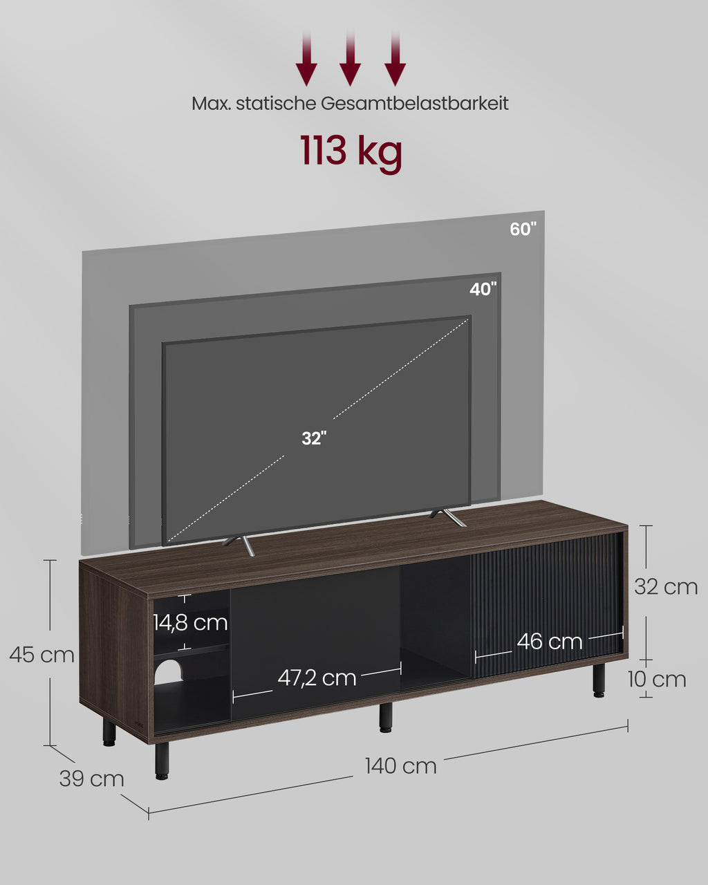 TV-Schrank superschnelle Montage modern aschbraun-tintenschwarz