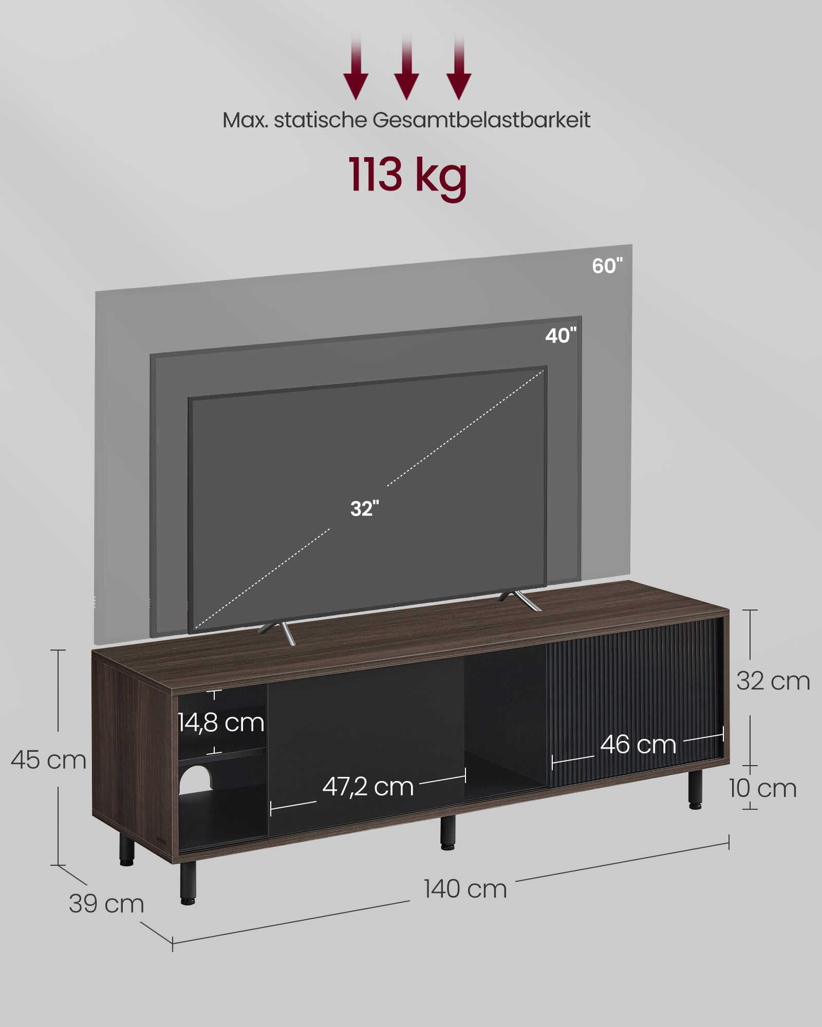 TV-Schrank superschnelle Montage modern aschbraun-tintenschwarz