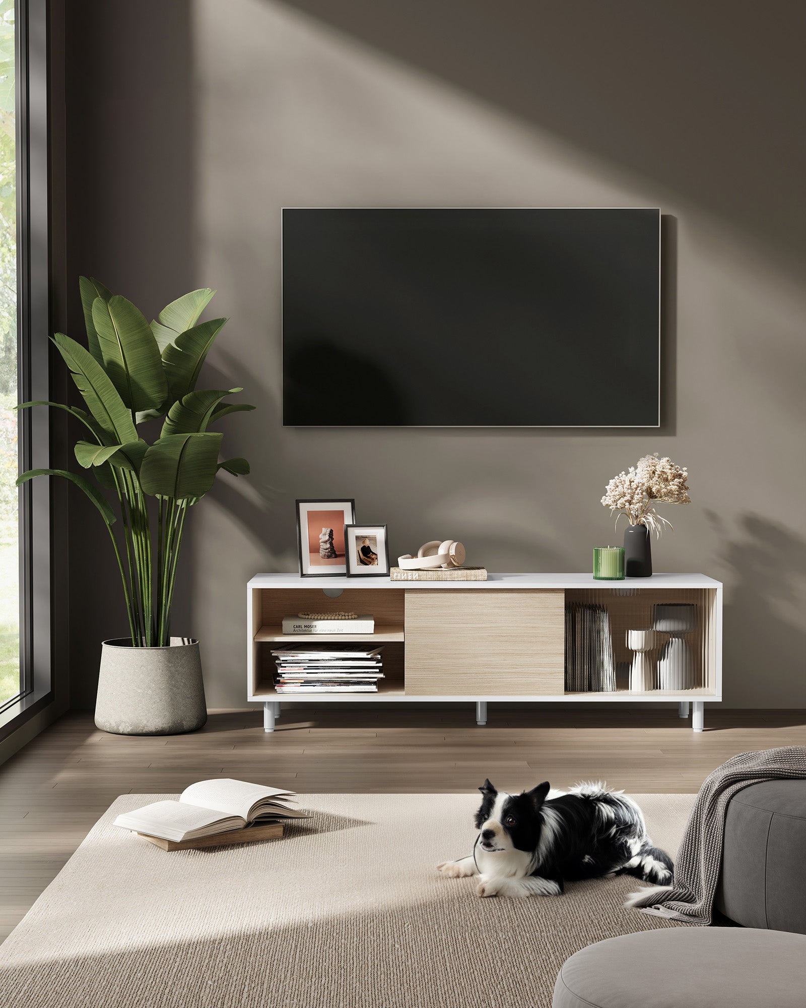 TV-Schrank superschnelle Montage modern wolkenweiß-naturbeige