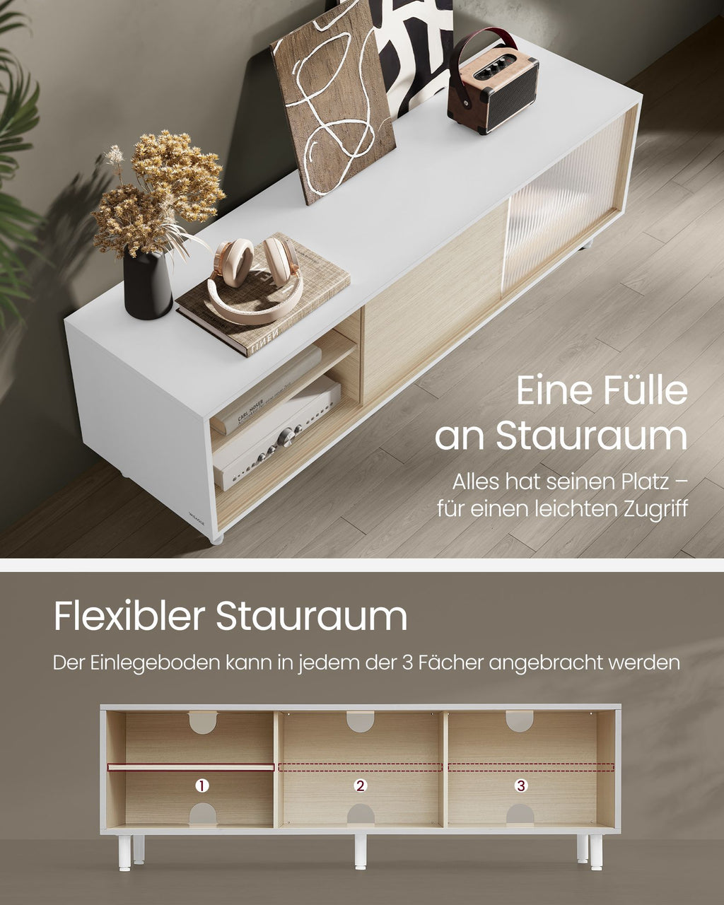 TV-Schrank superschnelle Montage modern wolkenweiß-naturbeige