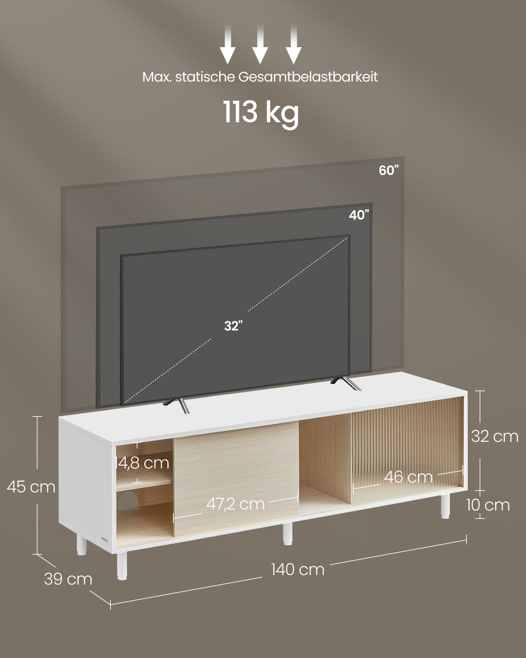TV-Schrank superschnelle Montage modern wolkenweiß-naturbeige