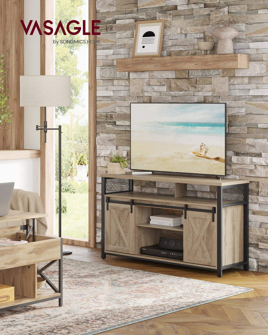 TV-Schrank mit verstellbaren Ablagen und Metallgestell