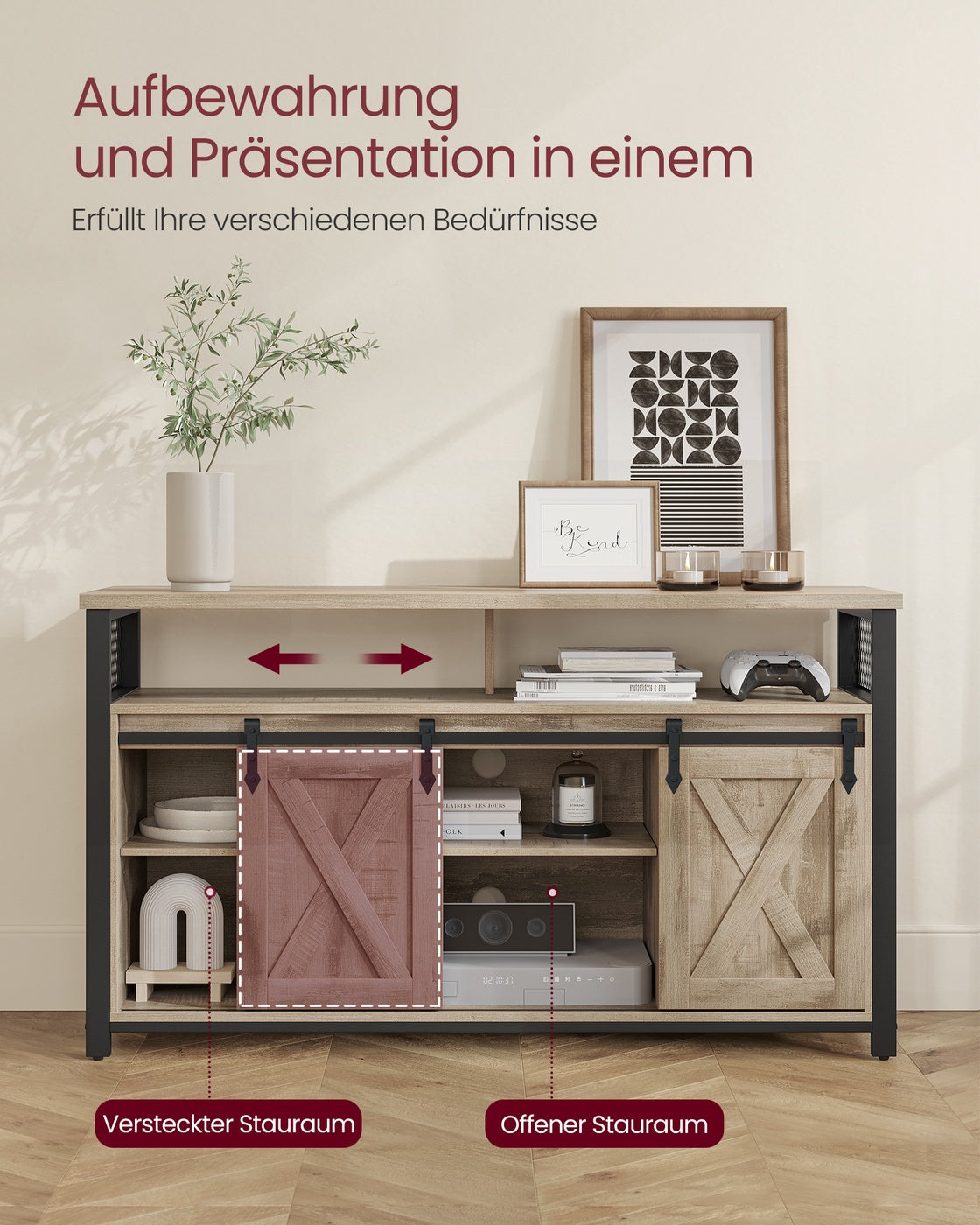 TV-Schrank mit verstellbaren Ablagen und Metallgestell