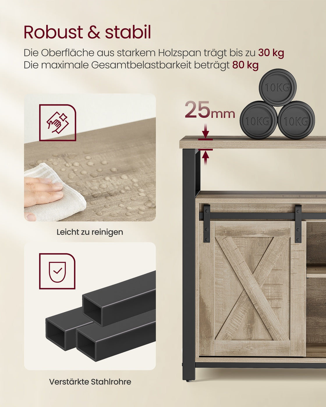 TV-Schrank mit verstellbaren Ablagen und Metallgestell