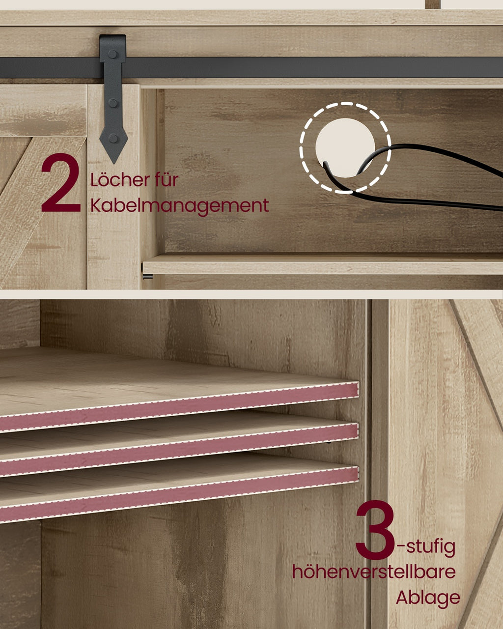 TV-Schrank mit verstellbaren Ablagen und Metallgestell