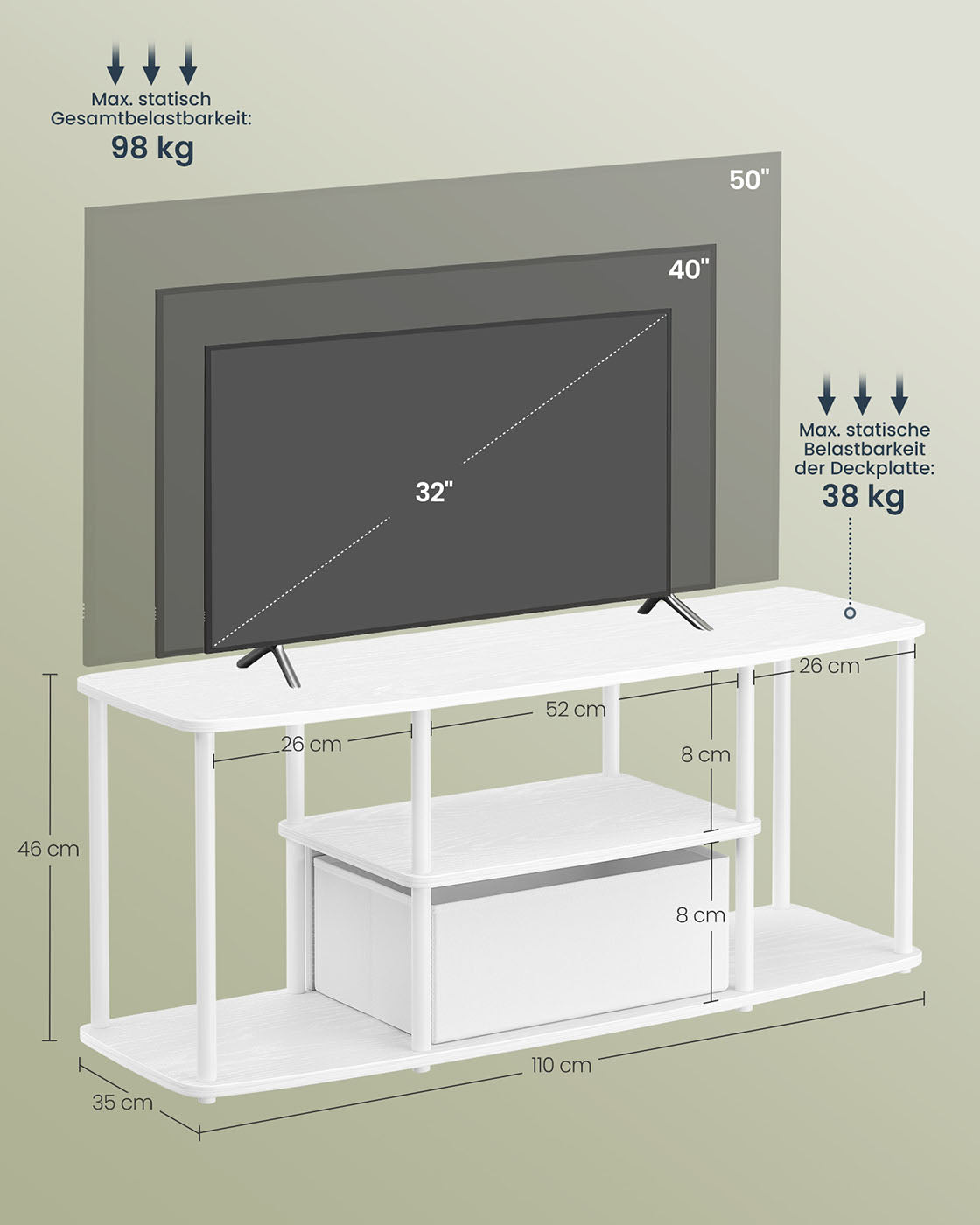 TV-Schrank für Fernseher bis zu 50 Zoll schneeweiß-mattweiß