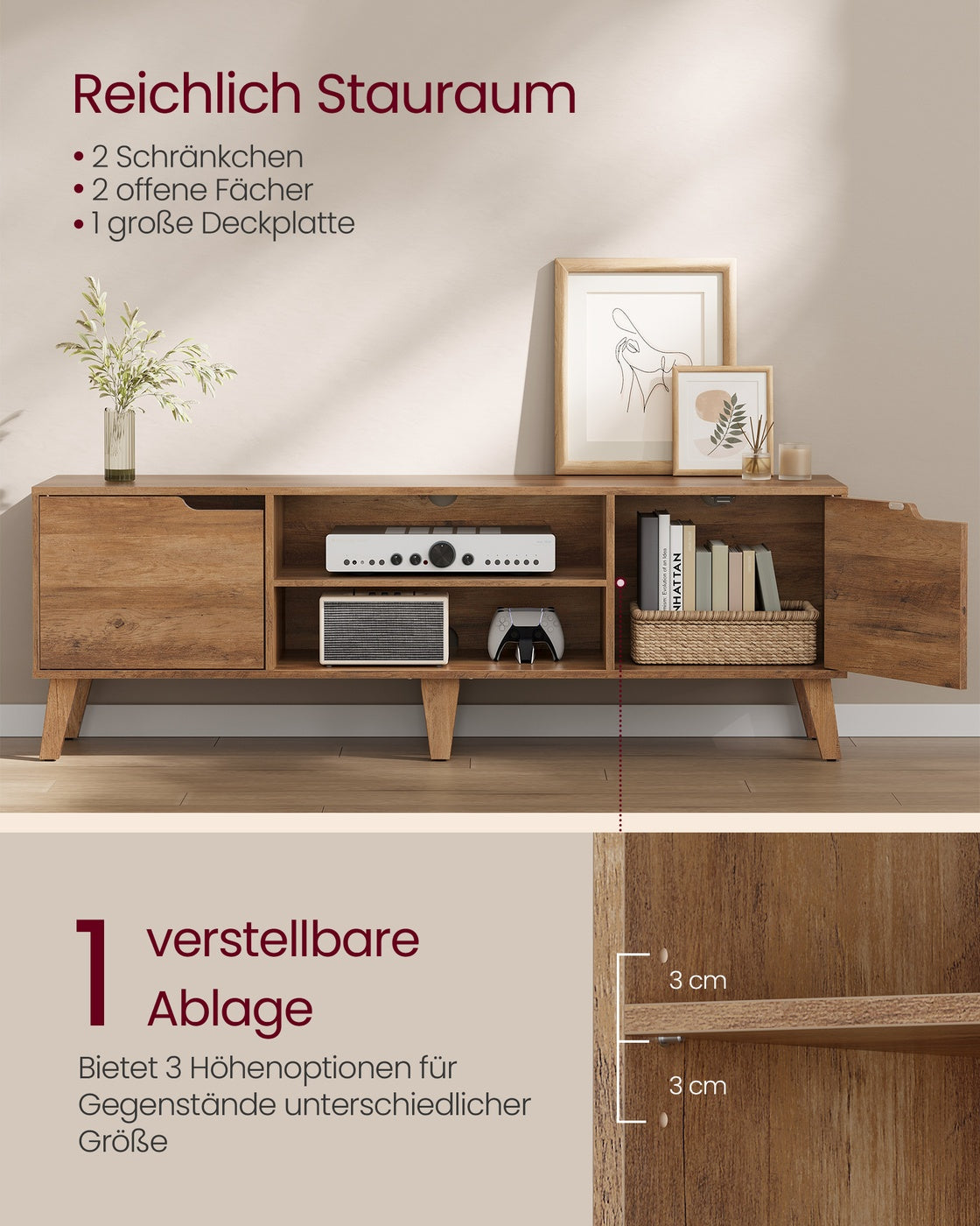 TV-Schrank mit verstellbarer Ablage im Übergangsstil Wohnzimmer