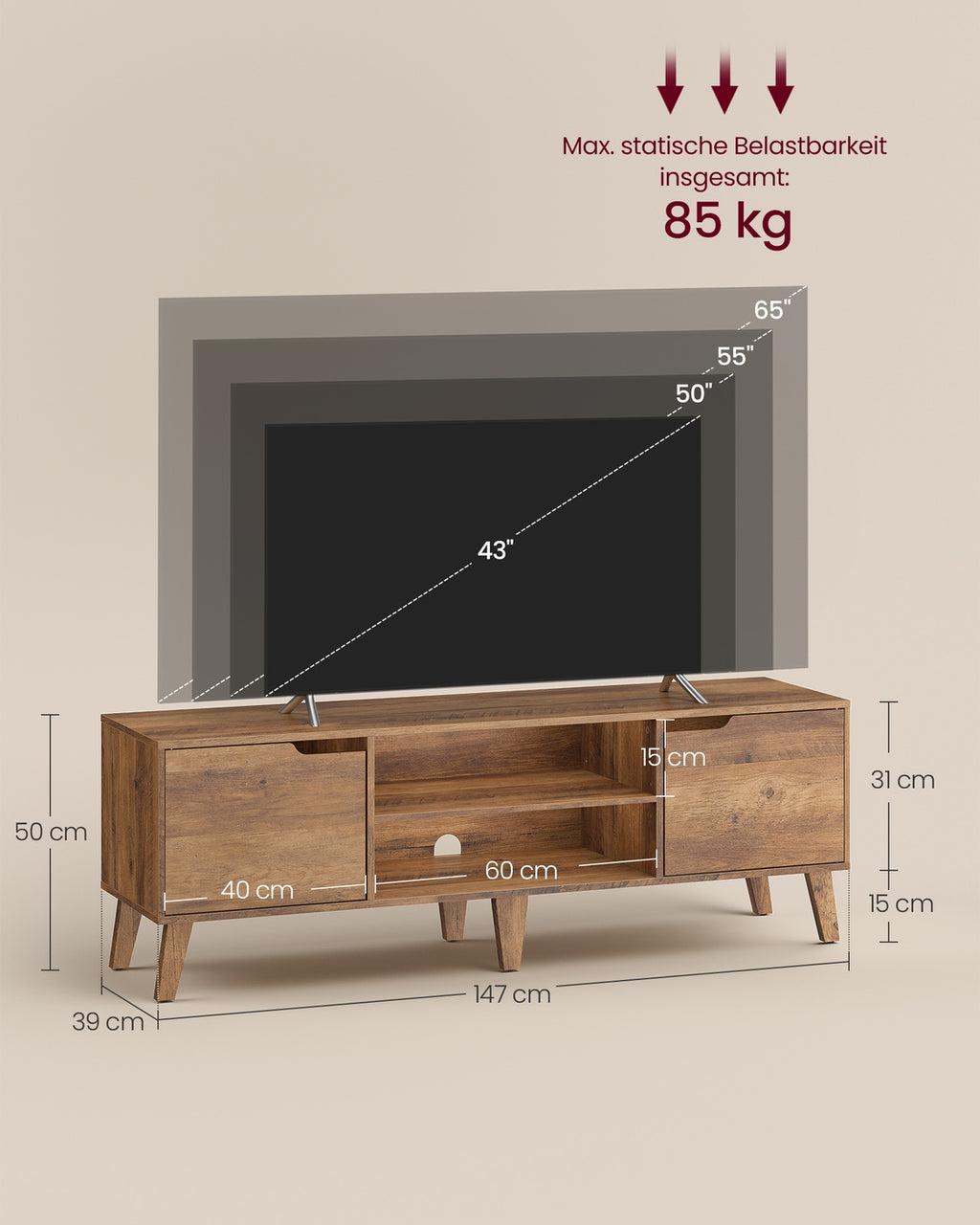 TV-Schrank mit verstellbarer Ablage im Übergangsstil Wohnzimmer