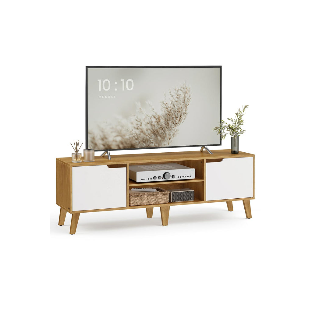 TV-Schrank mit verstellbarer Ablage im Übergangsstil Natureichenfarben-Cremeweiß