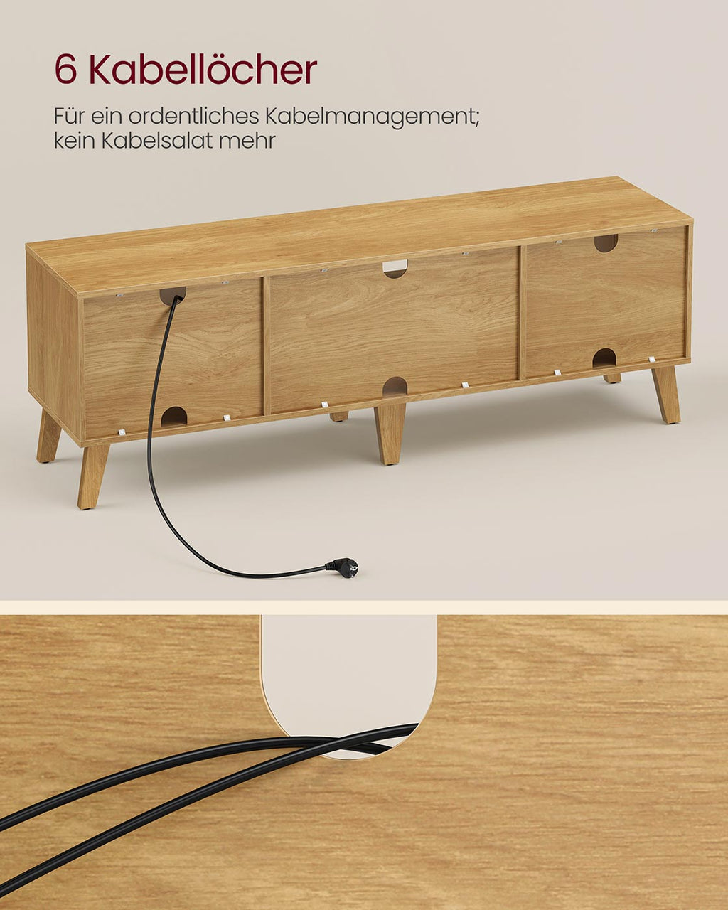 TV-Schrank mit verstellbarer Ablage im Übergangsstil Natureichenfarben-Cremeweiß