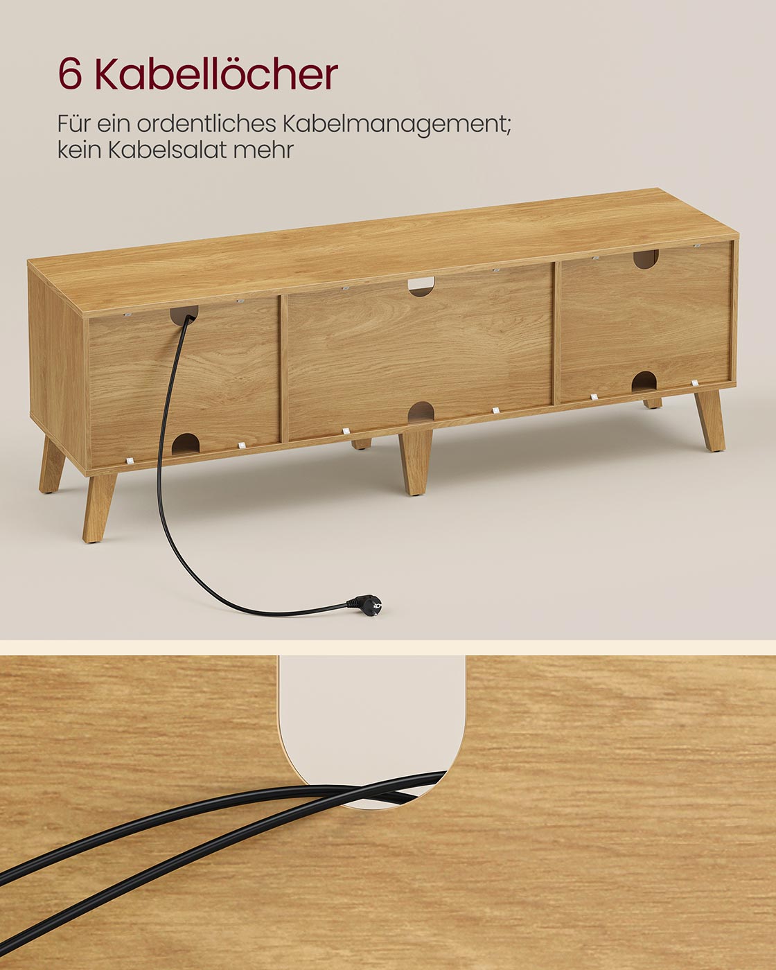 TV-Schrank mit verstellbarer Ablage im Übergangsstil Natureichenfarben-Cremeweiß