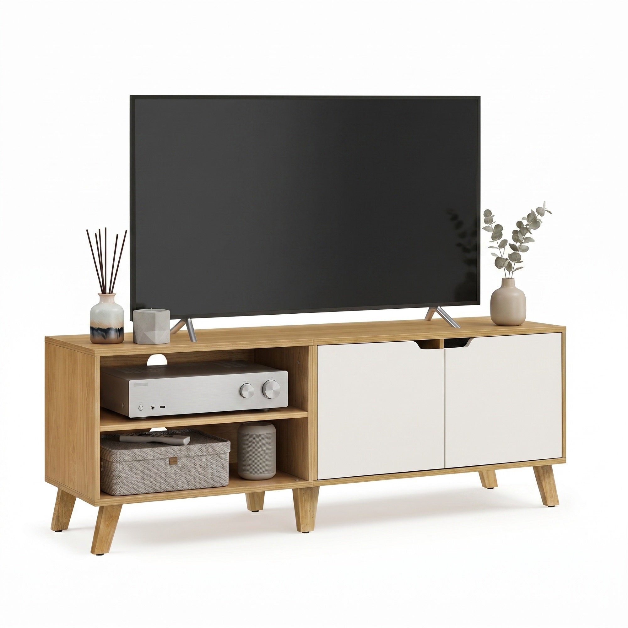 TV-Schrank, Fernsehtisch mit 2 Türen, 140 cm lang