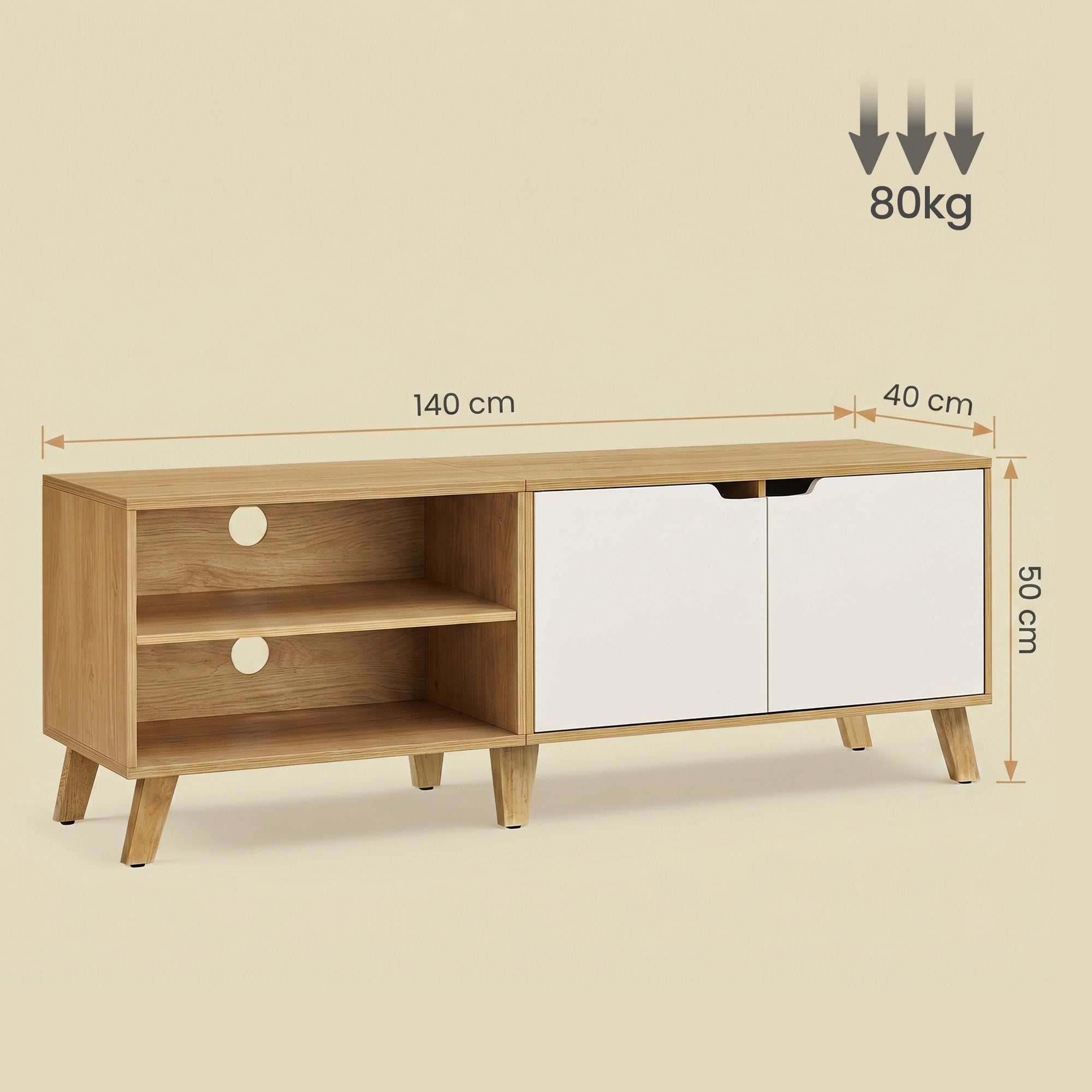TV-Schrank, Fernsehtisch mit 2 Türen, 140 cm lang