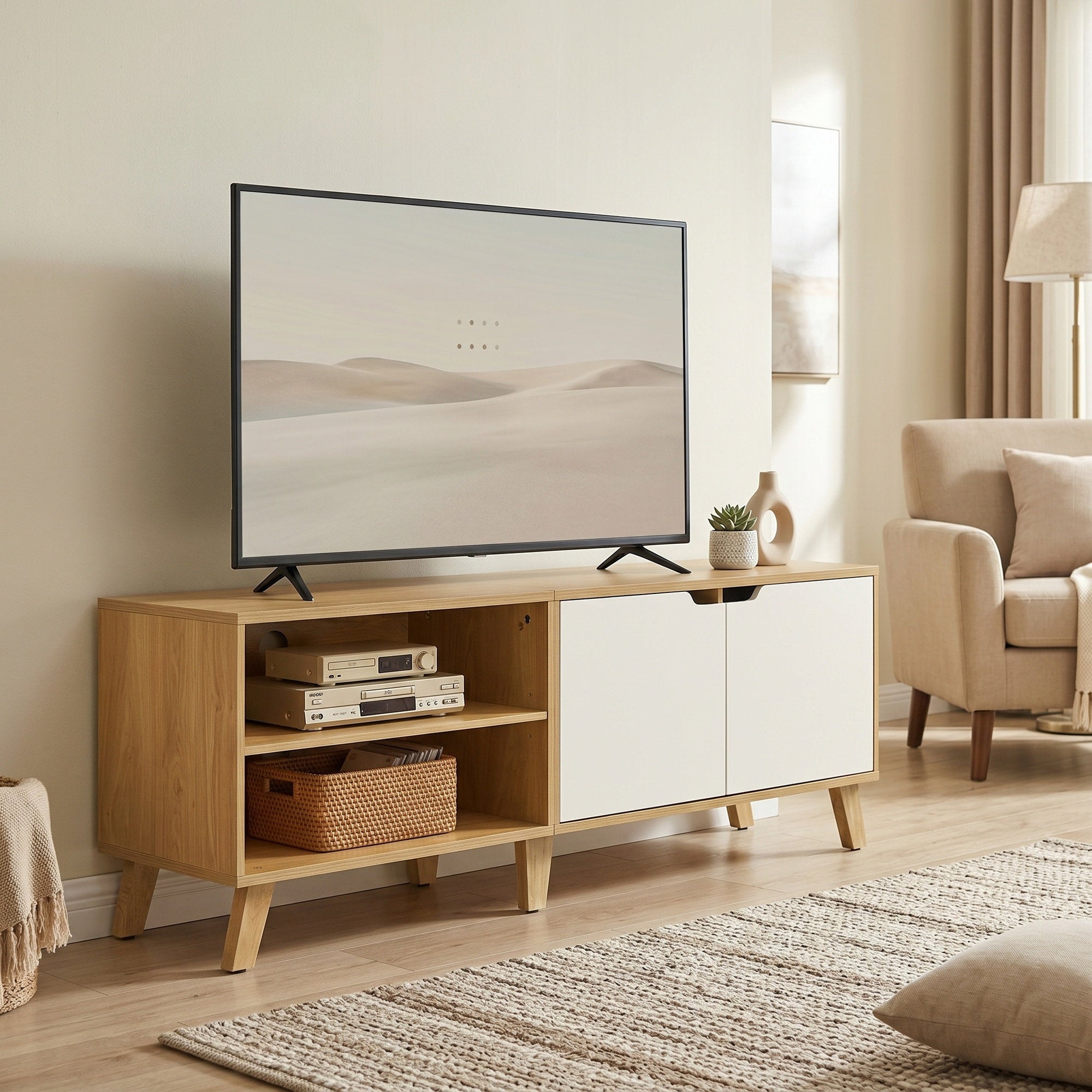 TV-Schrank, Fernsehtisch mit 2 Türen, 140 cm lang