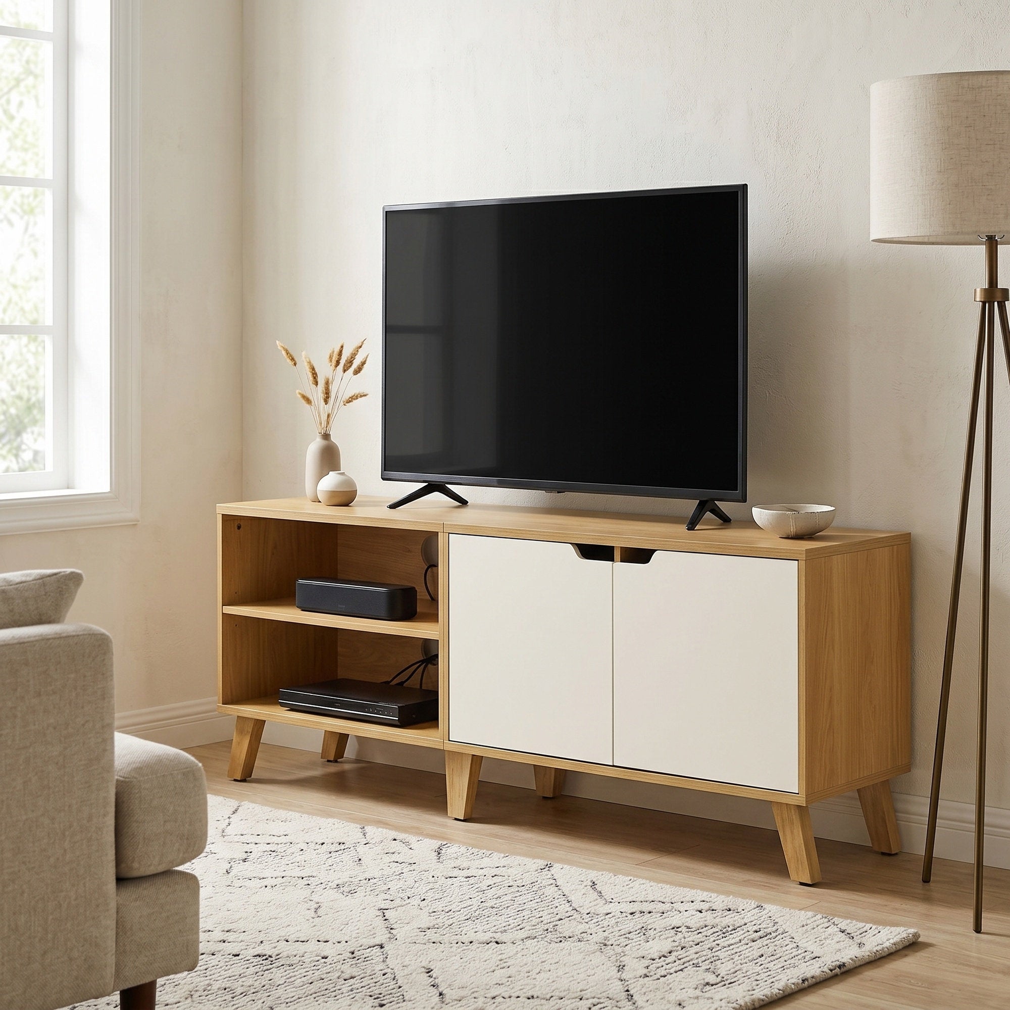 TV-Schrank, Fernsehtisch mit 2 Türen, 140 cm lang