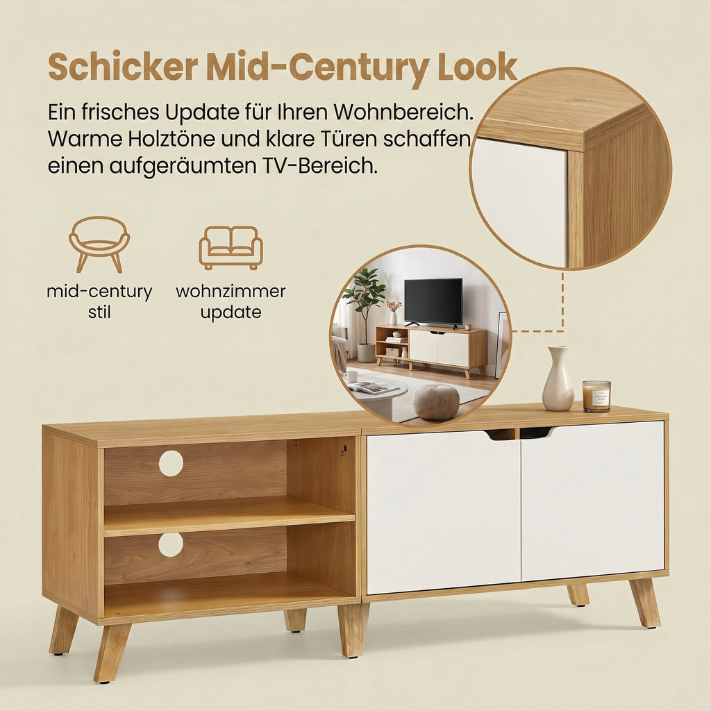 TV-Schrank, Fernsehtisch mit 2 Türen, 140 cm lang