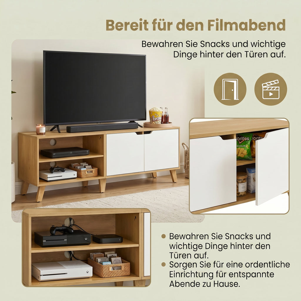 TV-Schrank, Fernsehtisch mit 2 Türen, 140 cm lang
