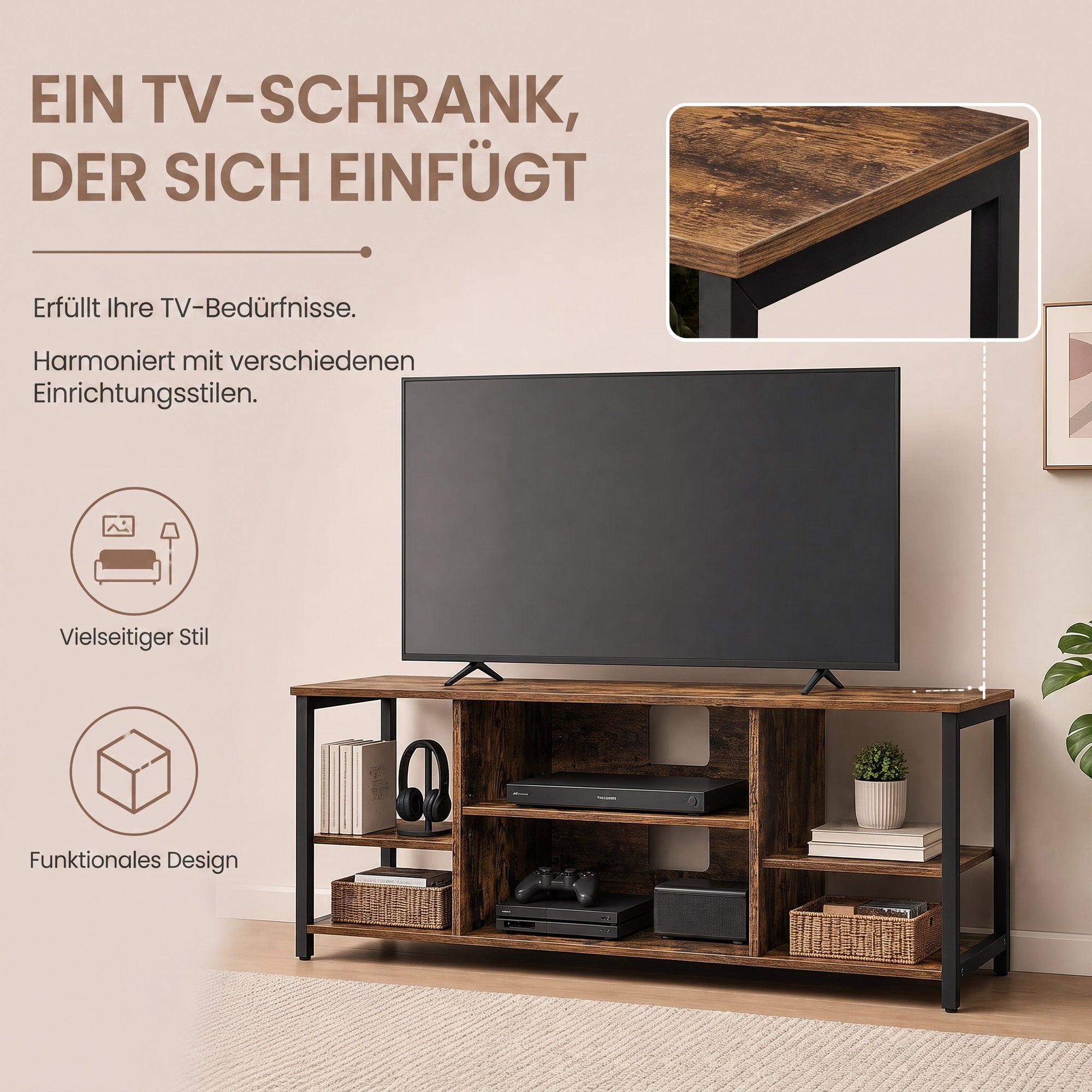 TV-Schrank mit offenen Fächern 40 x 120 x 50 cm vintagebraun-schwarz