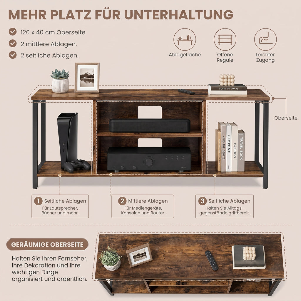 TV-Schrank mit offenen Fächern 40 x 120 x 50 cm vintagebraun-schwarz