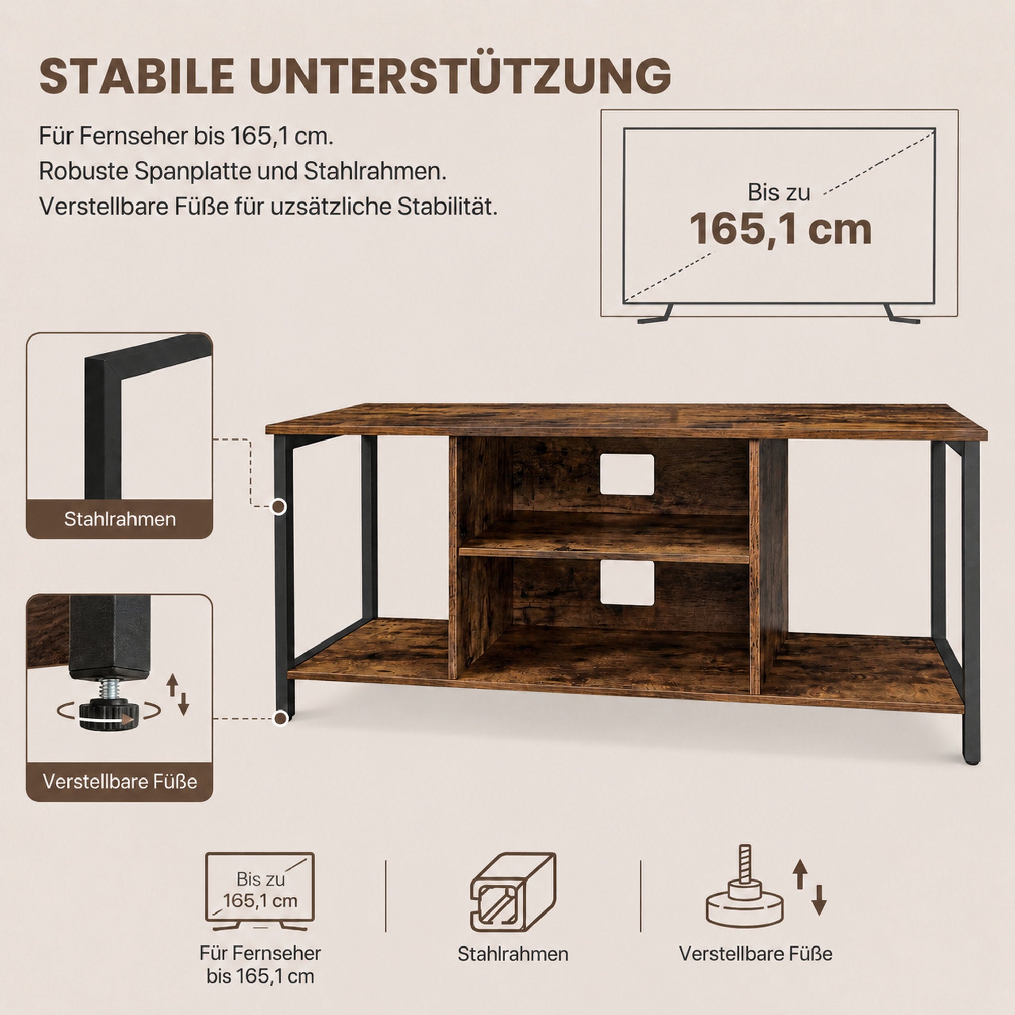 TV-Schrank mit offenen Fächern 40 x 120 x 50 cm vintagebraun-schwarz