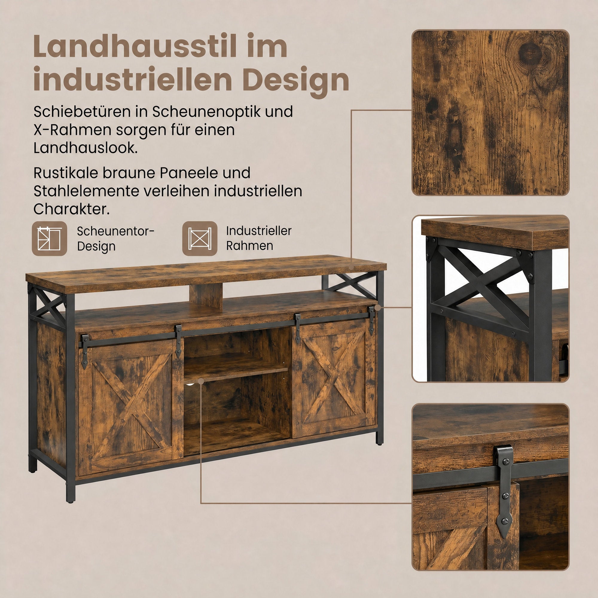 TV-Schrank Landhausstil vintagebraun-schwarz