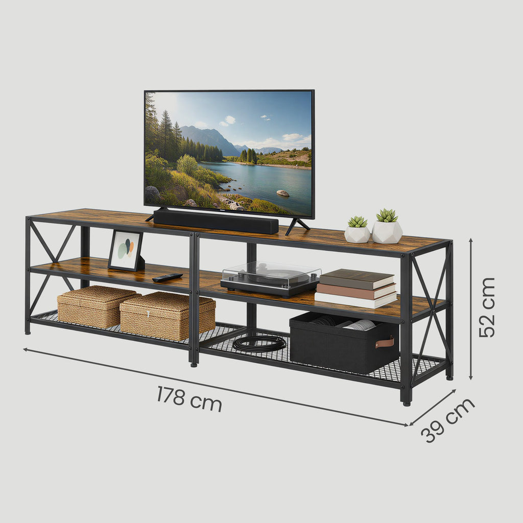 TV-Lowboard mit Stahlrahmen, Fernsehtisch für Wohnzimmer, mit Stauraum