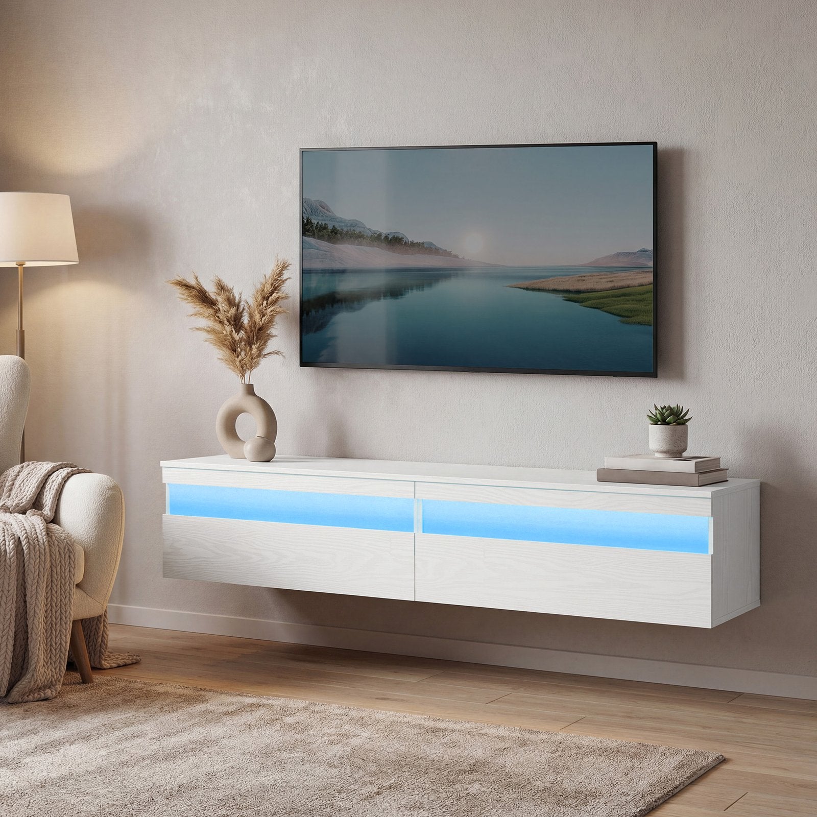 Schwebendes TV-Lowboard für Wohnzimmer, für verschiedene Fernseher, Couchtisch