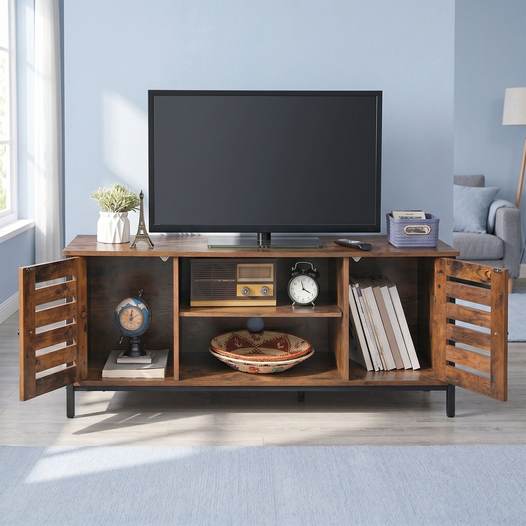 TV-Lowboard mit 2 Schränken und 2 Regalebenen