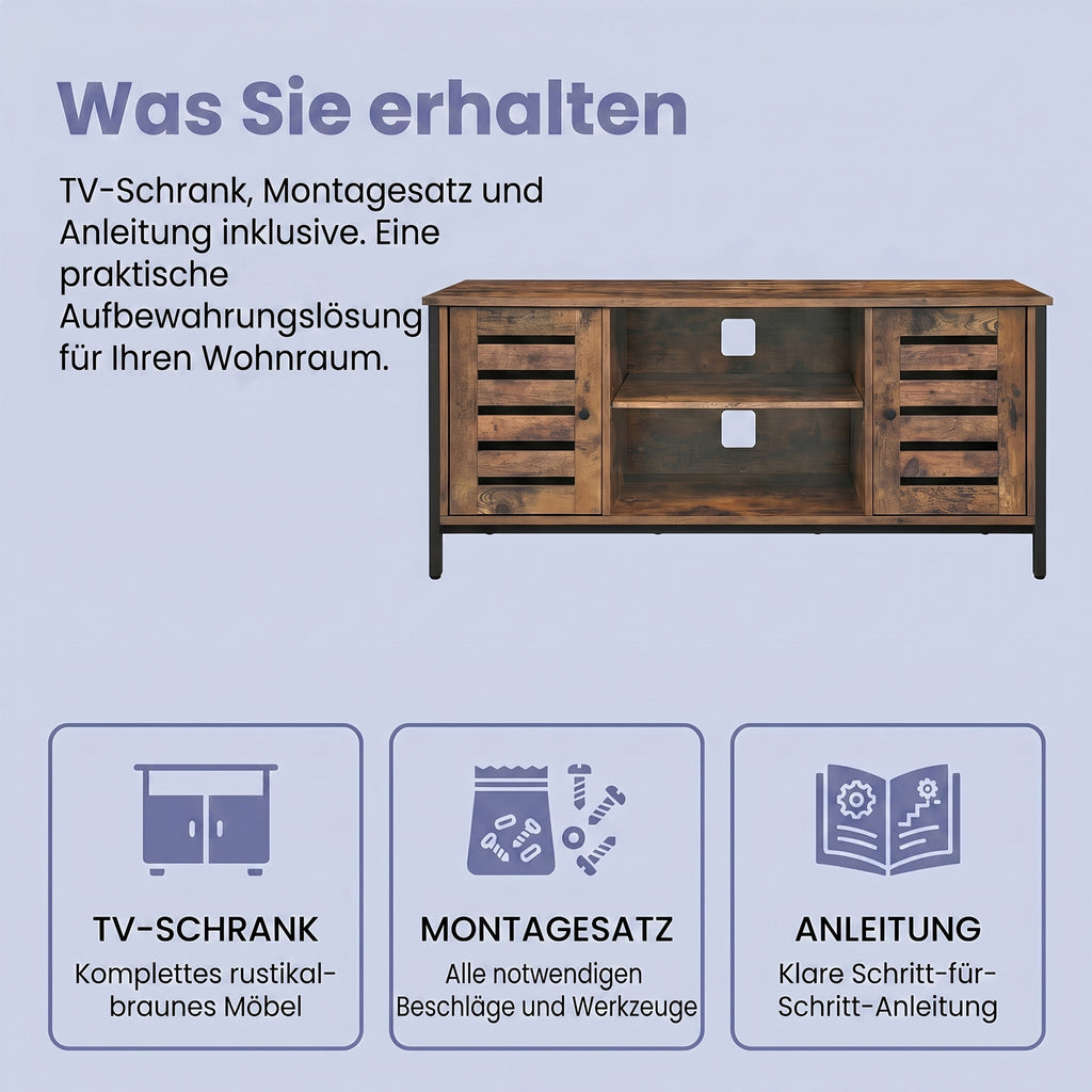 TV-Lowboard mit 2 Schränken und 2 Regalebenen